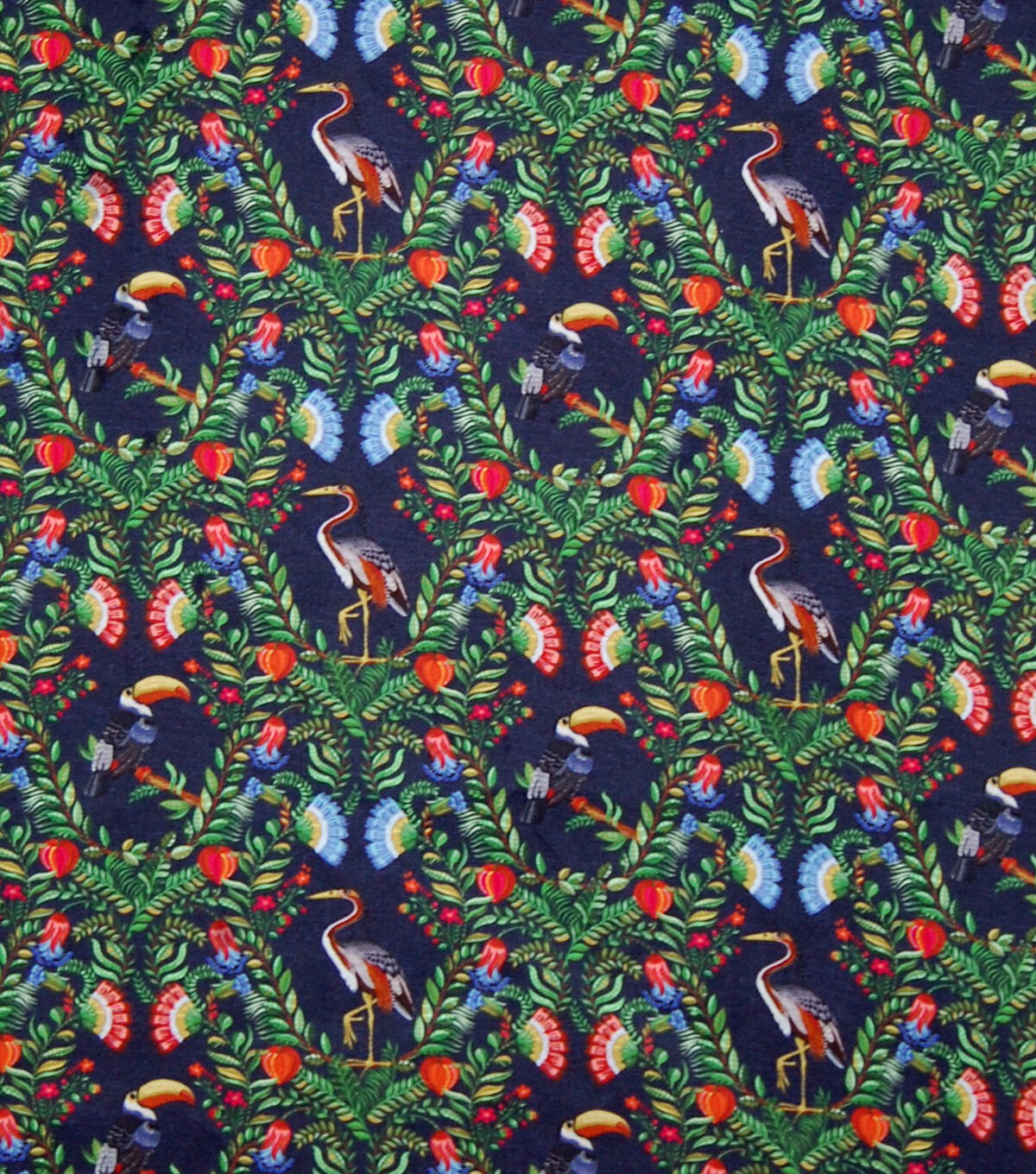 Toucans & Herons on Blue Novelty Cotton Fabric