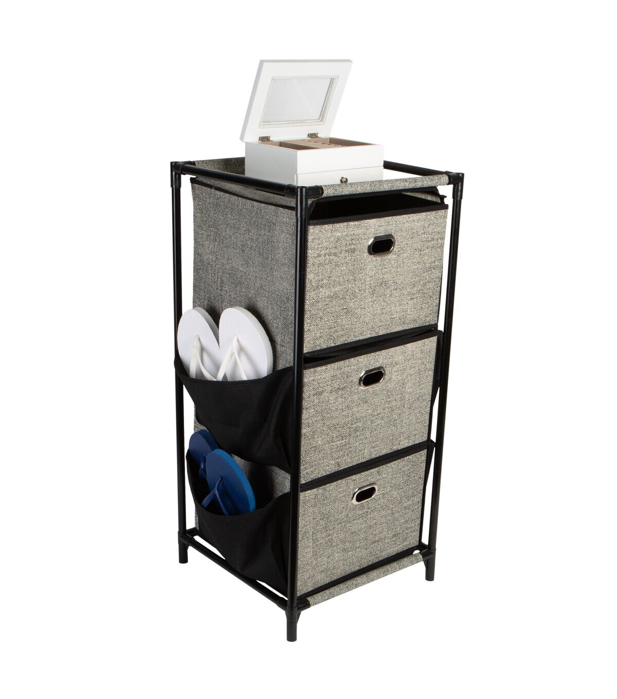 Simplify 30 Gray 3 Tier Storage Drawers With Black Side Pockets