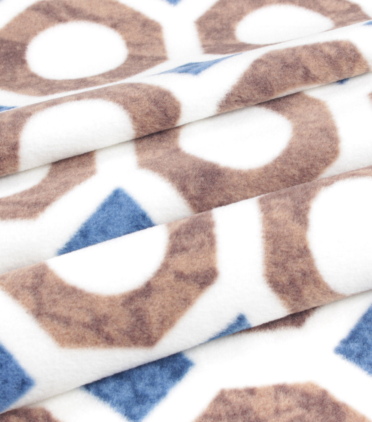 Geometric Print on White Anti Pill Fleece Fabric