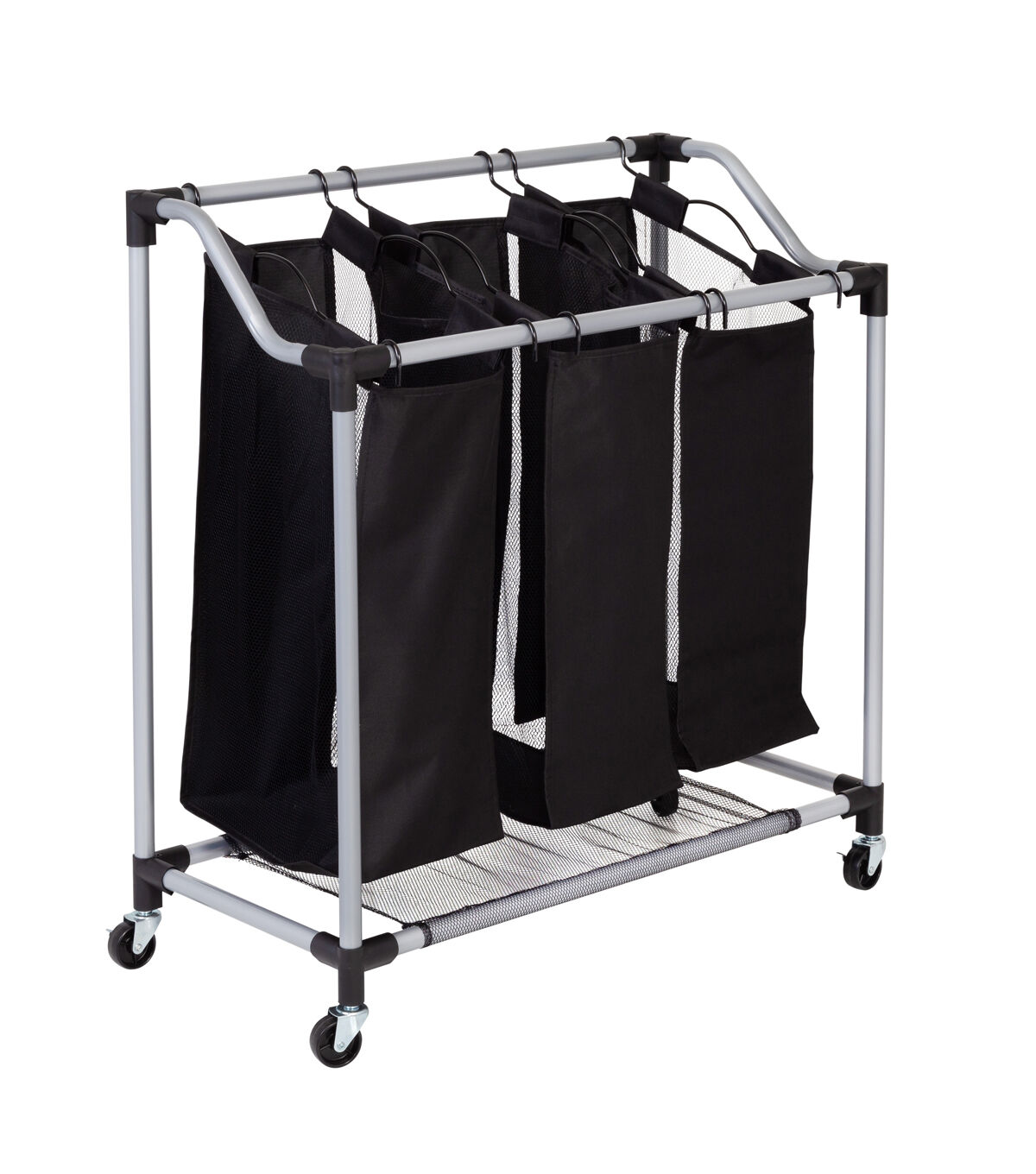 Honey Can Do 33 x 31 Black & Silver Rolling Triple Laundry Sorter