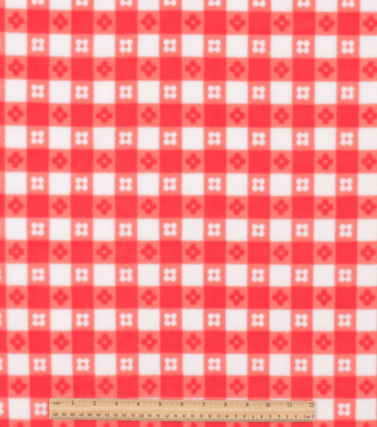 Red Floral Gingham Anti Pill Plush Fleece Fabric