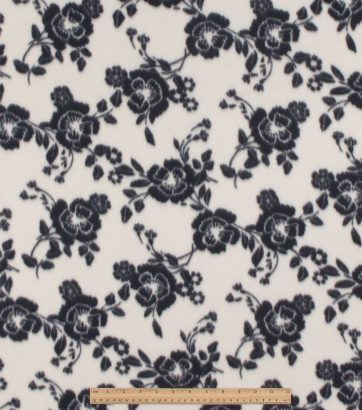 Black & White Sketched Floral Blizzard Fleece Fabric