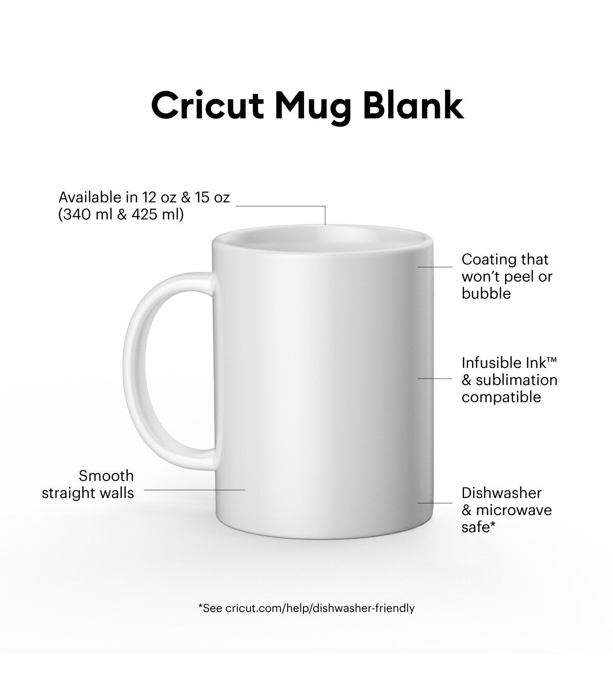 Cricut Mug Press 15oz White Ceramic Blank Mugs 6ct