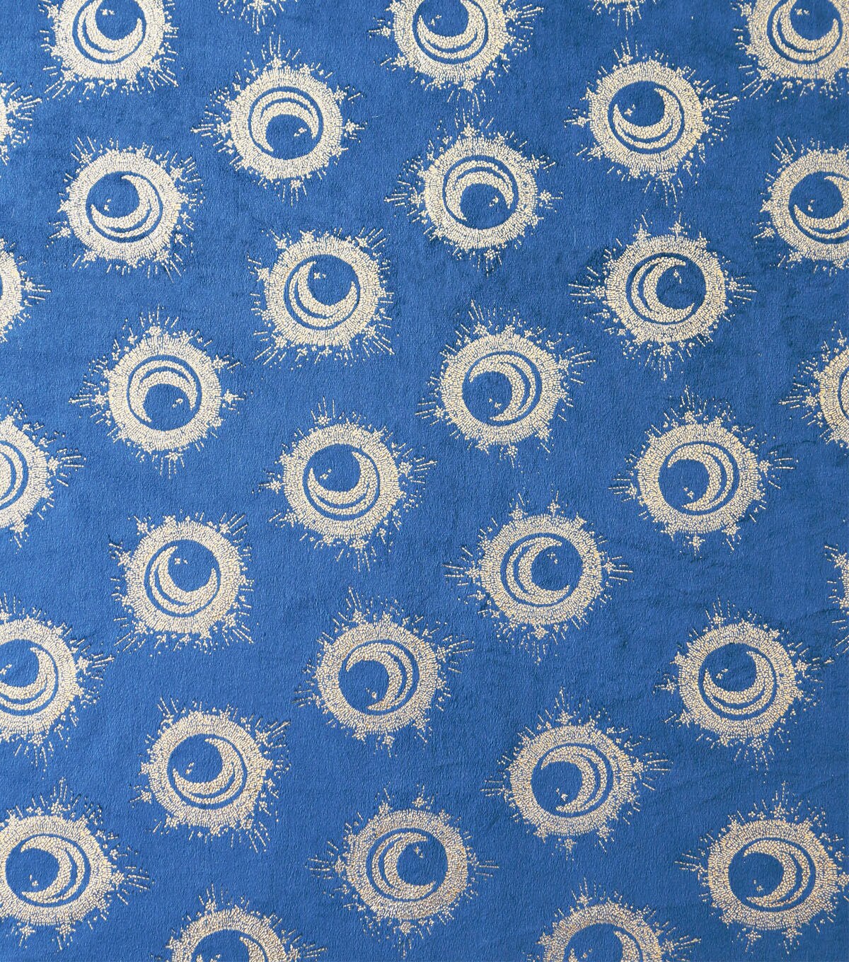 Metallic Moon Circles on Blue Pure Plush Fleece Fabric