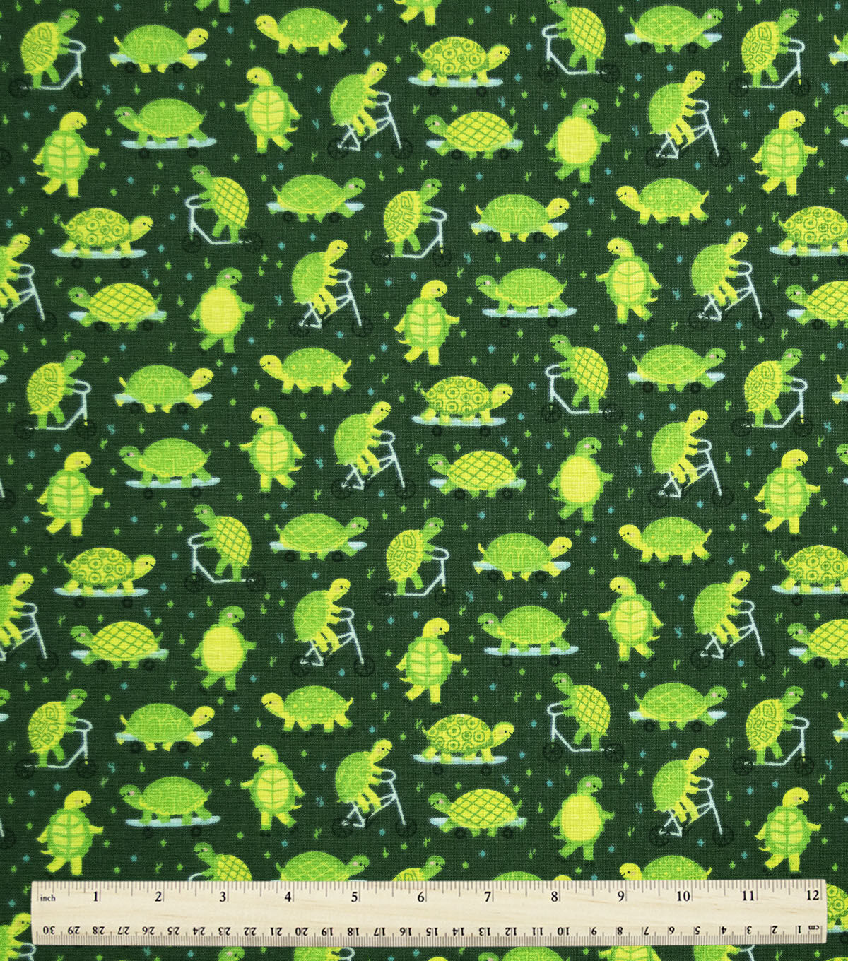 Green Playful Turtles Novelty Cotton Fabric