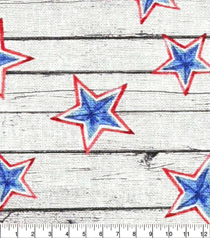Stars on White Wood Plank Patriotic Cotton Fabric