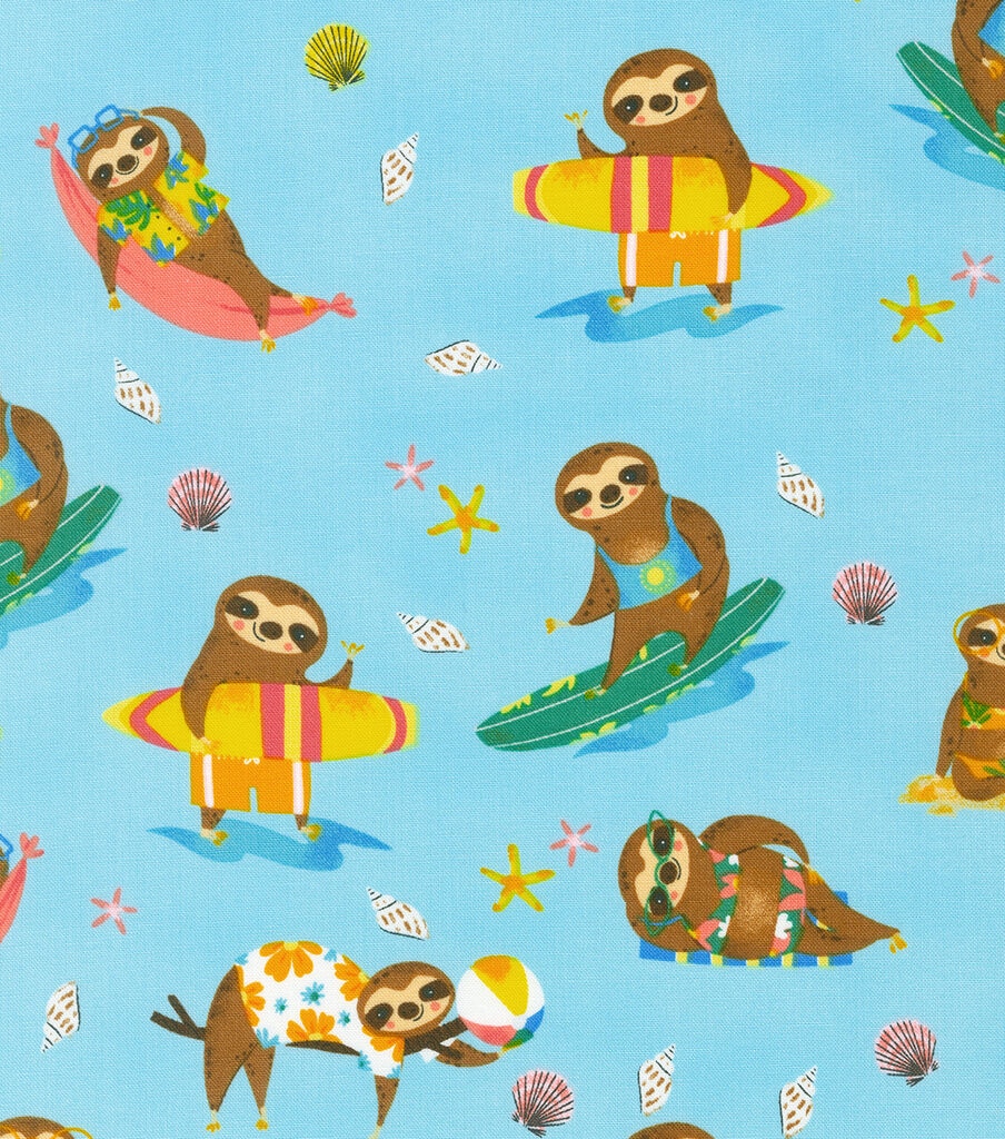 Robert Kaufman Surf Sloths Novelty Cotton Fabric