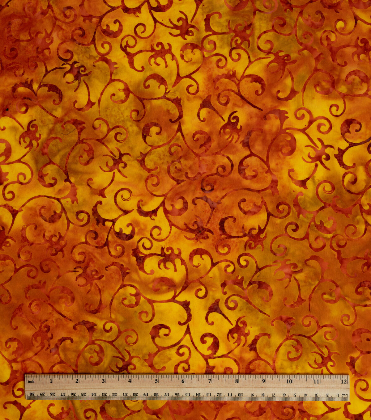 Orange & Yellow Scroll Batik Cotton Fabric