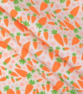 Orange Carrots & Flowers Easter Cotton Fabric