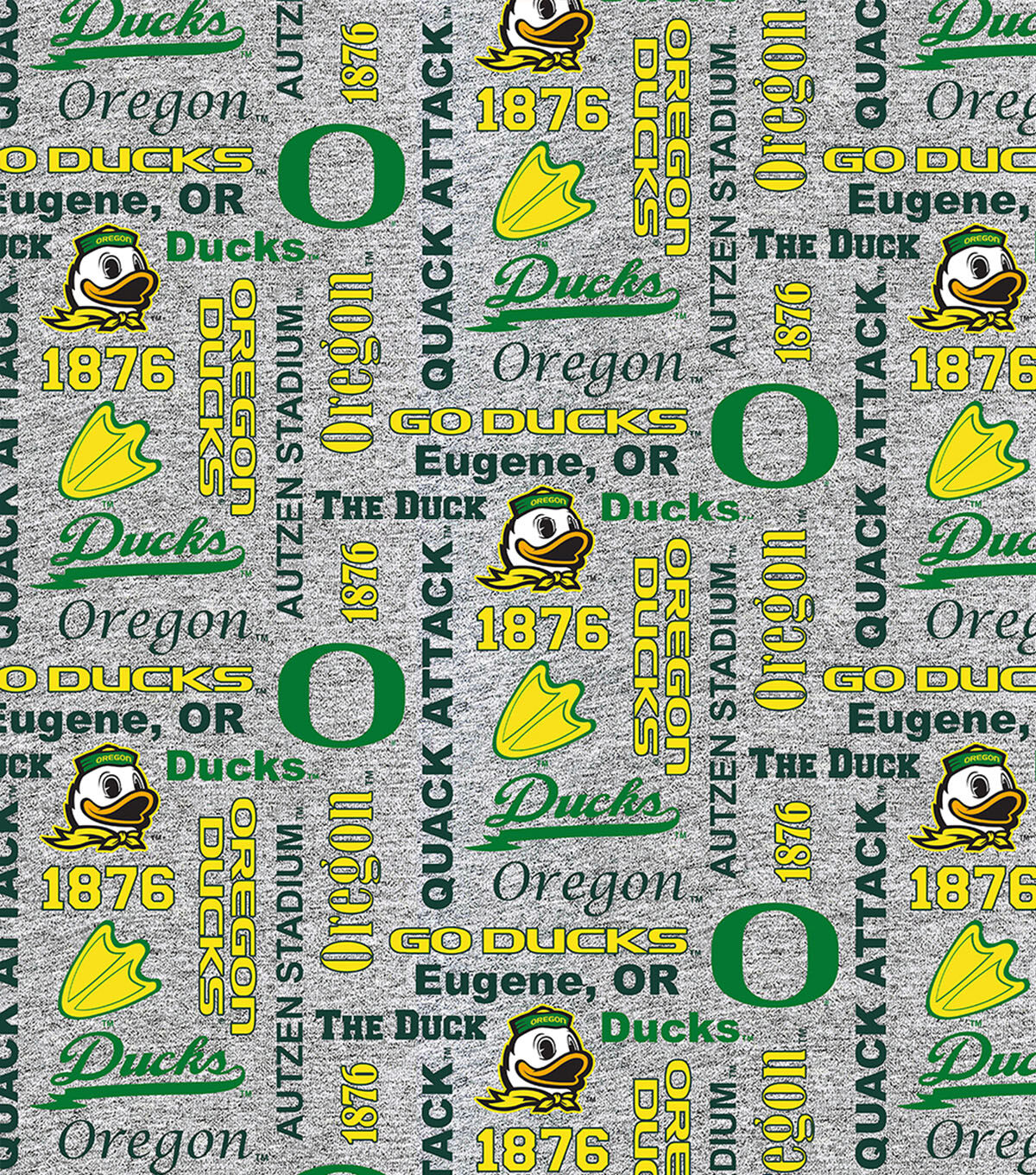 University of Oregon Ducks Fleece Fabric Heather Verbiage