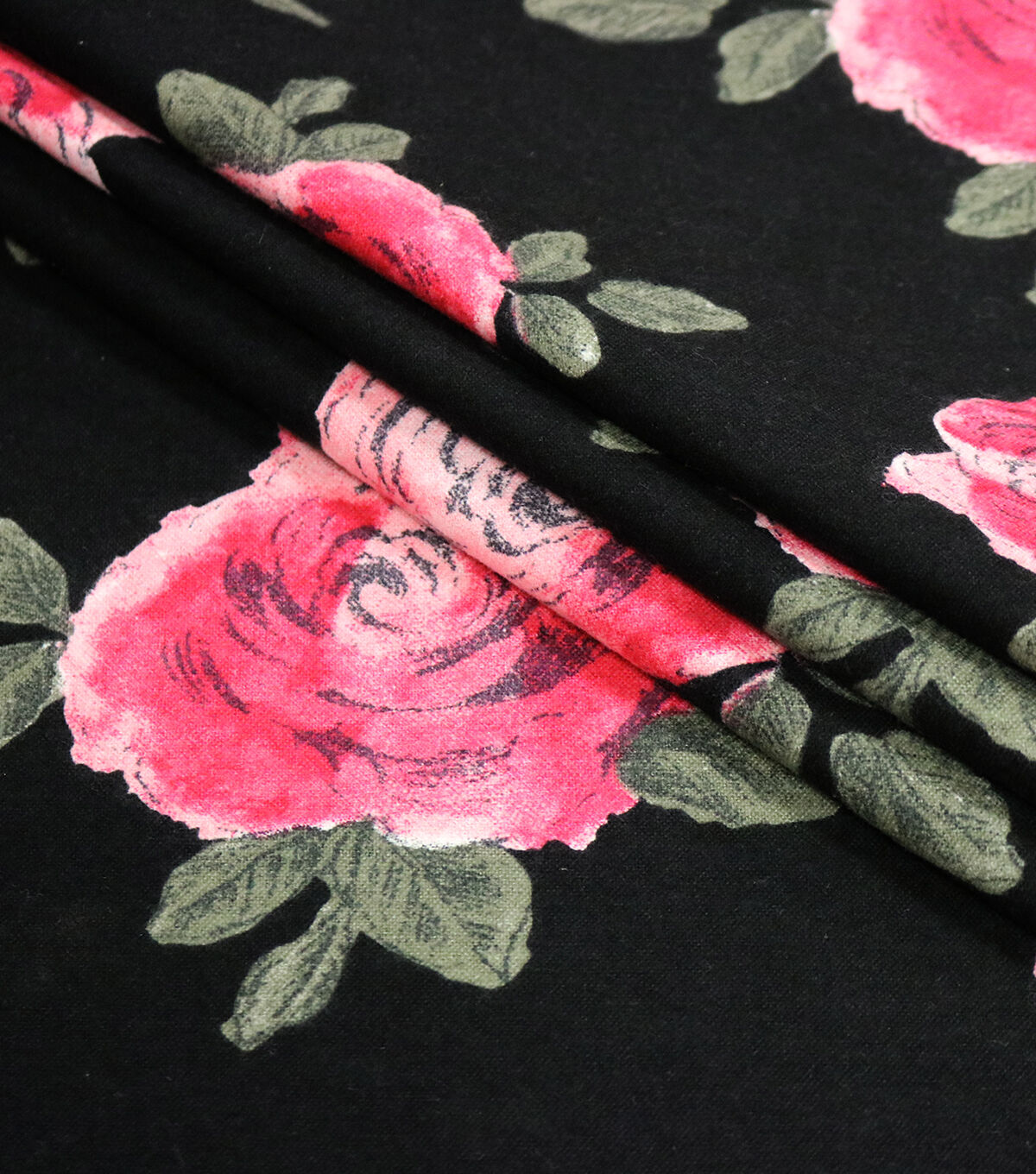 Roses on Black Super Snuggle Flannel Fabric