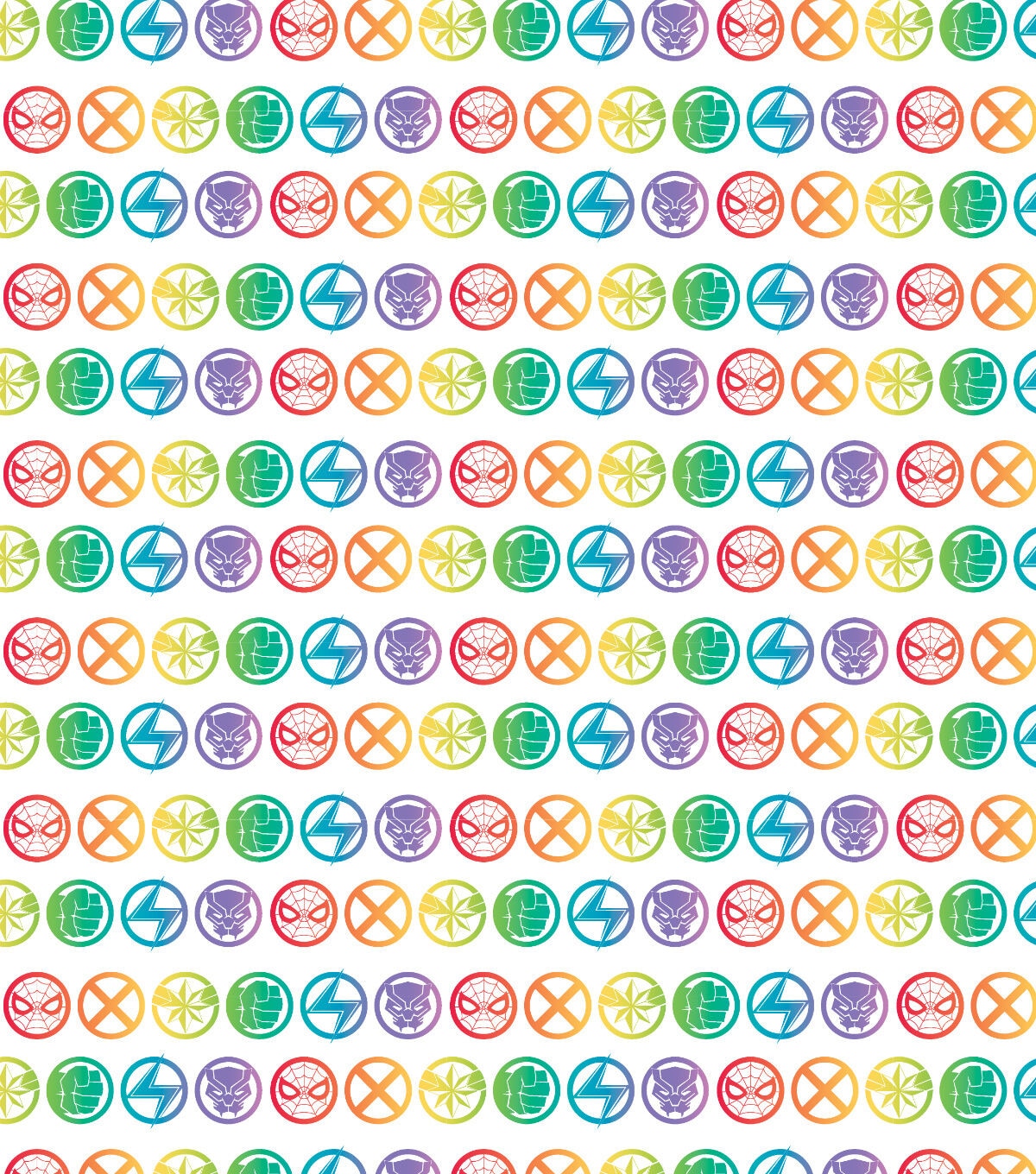 Marvel Rainbow Pride on White Cotton Fabric