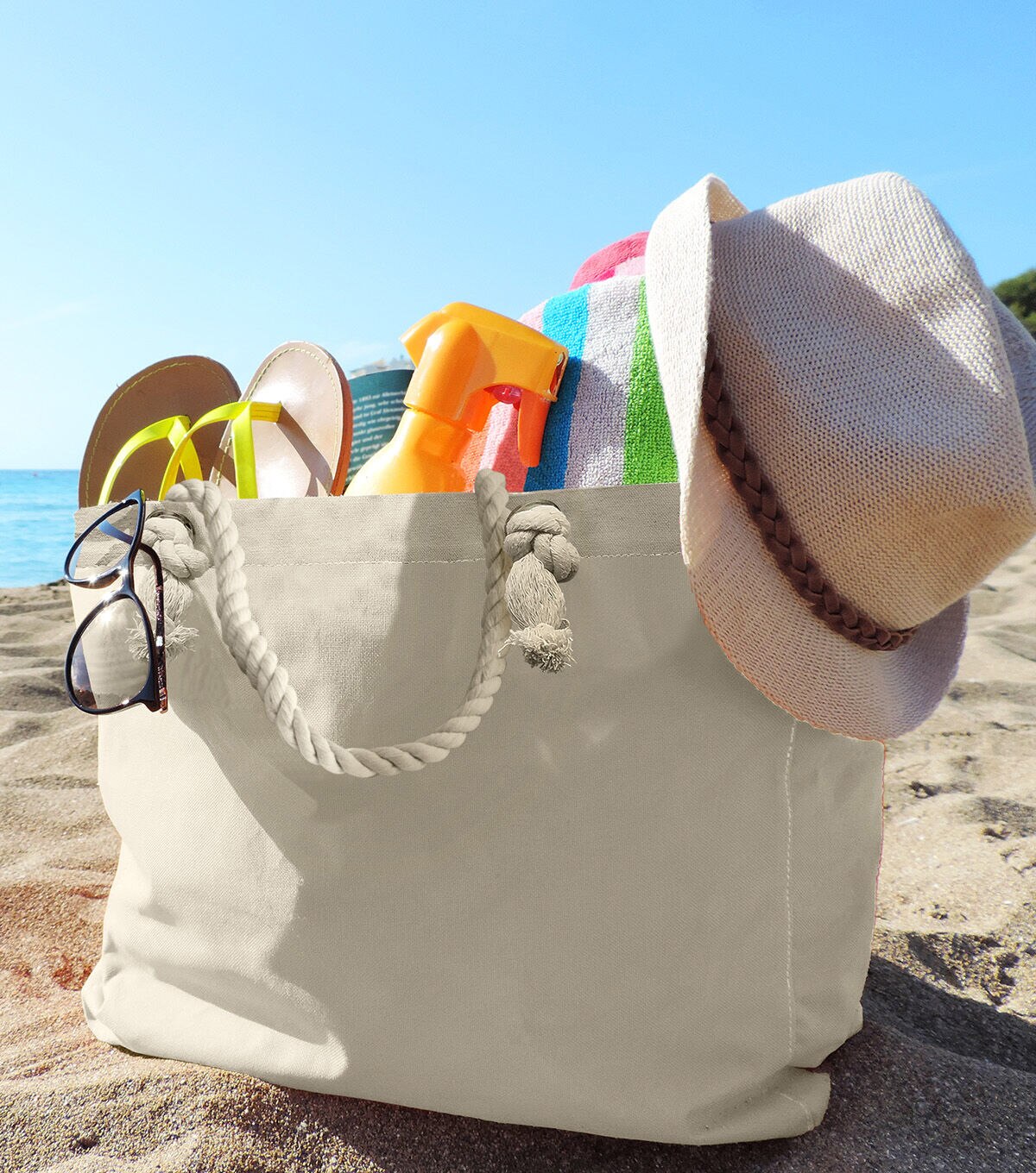 Canvas Tote with Rope Handles Natural