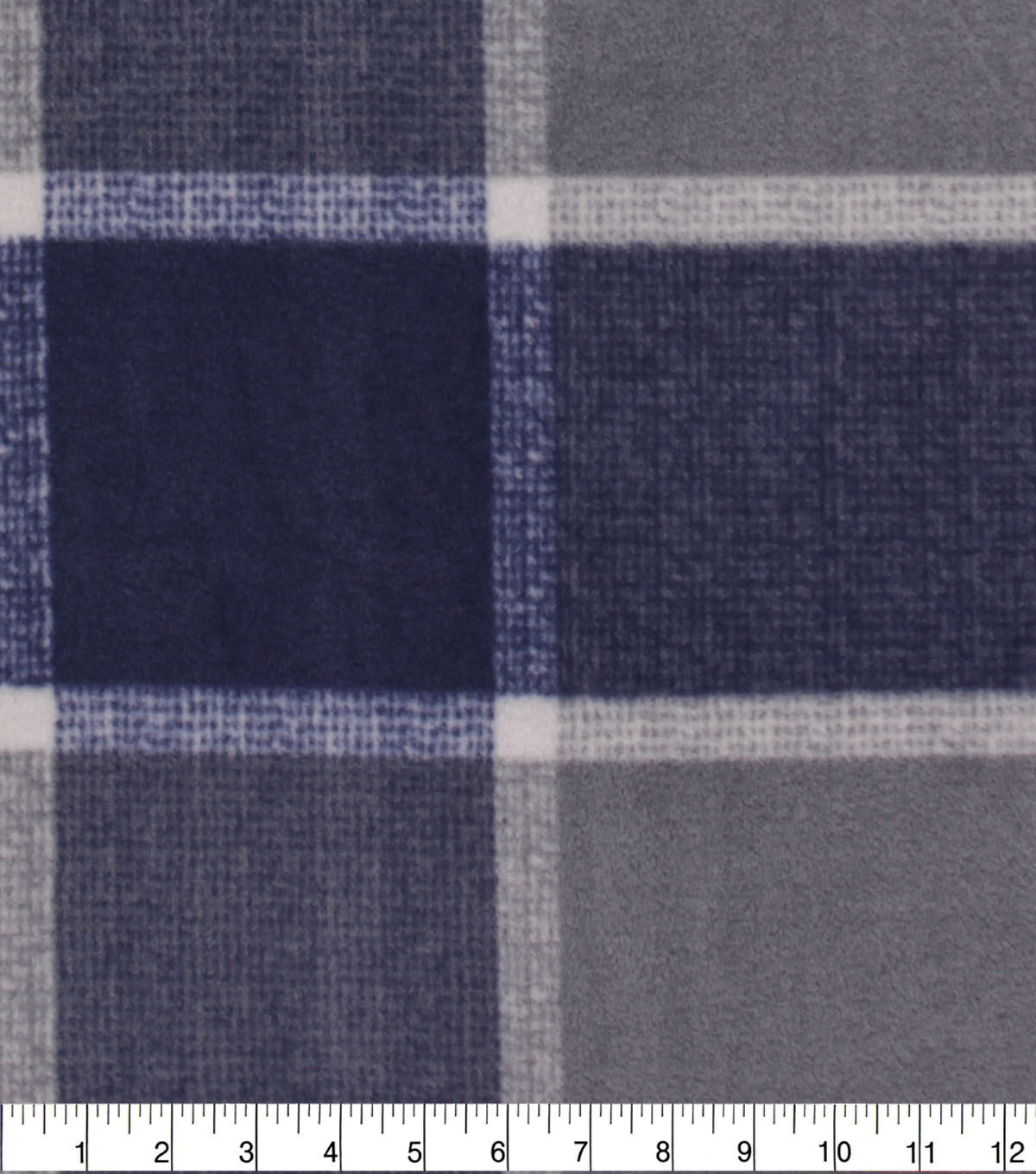 Navy & Gray Windowpane Plaid Anti Pill Fleece Fabric