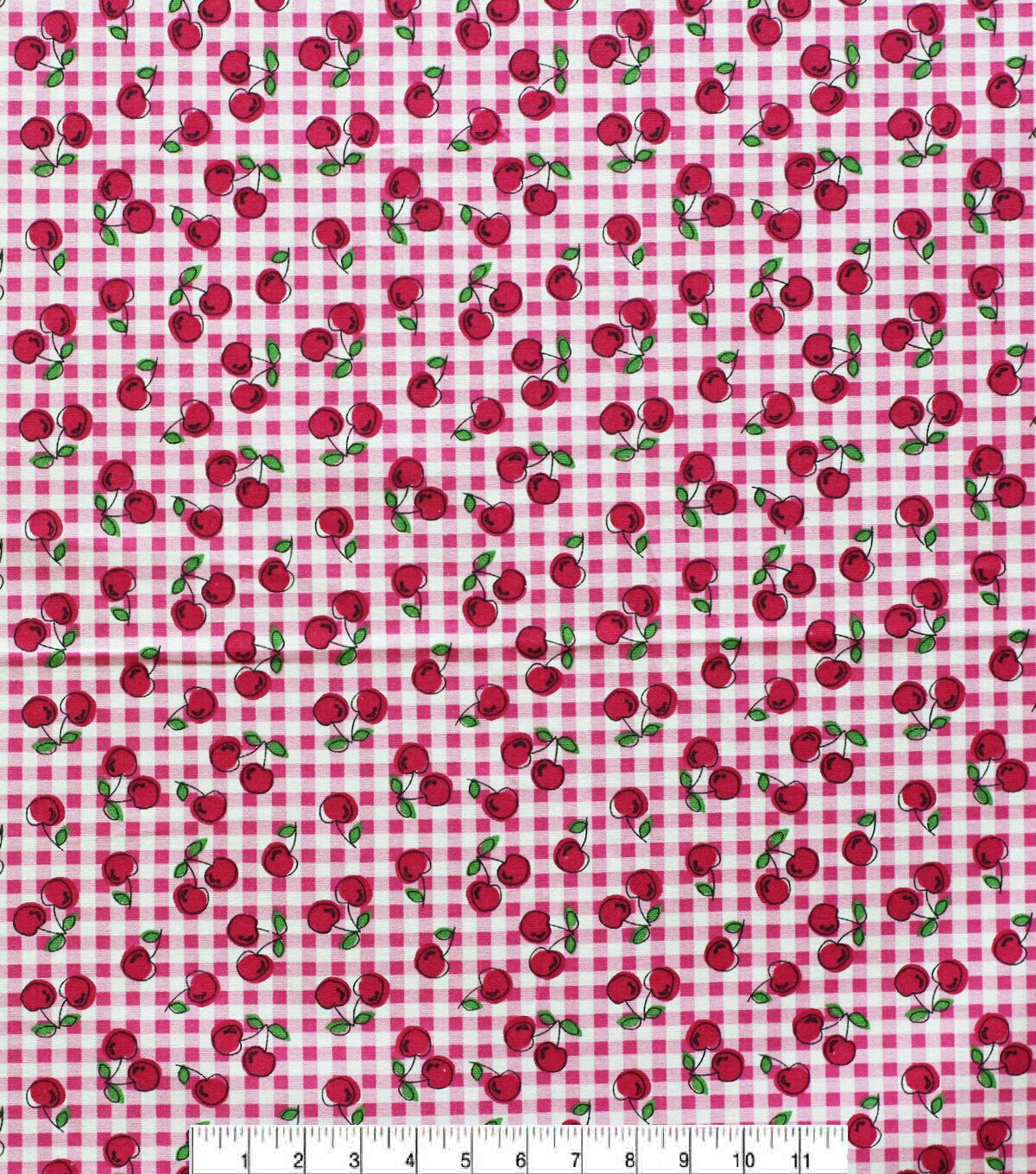 Cherries On Pink Plaid Novelty Cotton Fabric