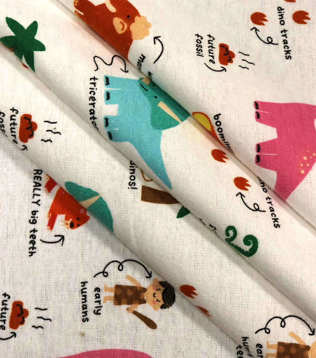 Dinosaurs & Kids on White Super Snuggle Flannel Fabric