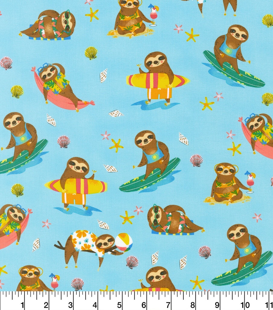 Robert Kaufman Surf Sloths Novelty Cotton Fabric