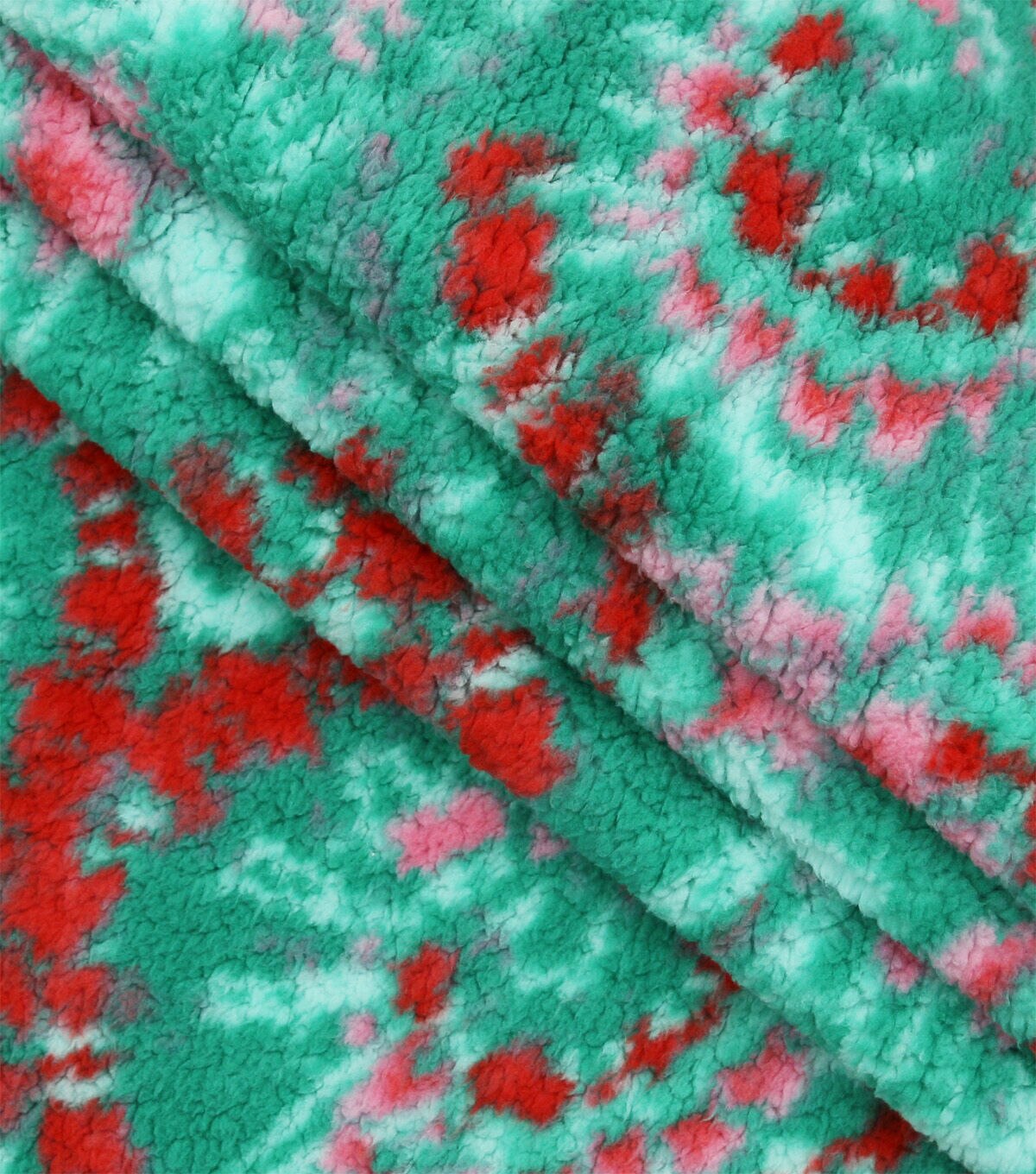 Green & Pink Tie Dye Swirls Sherpa Fabric