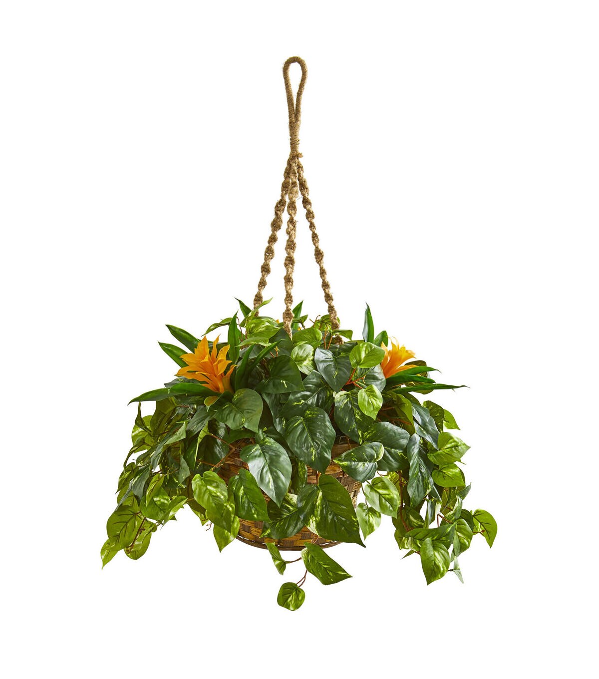 Nearly Natural 31 Bromeliad & Pothos Artificial Plant in Hanging Basket