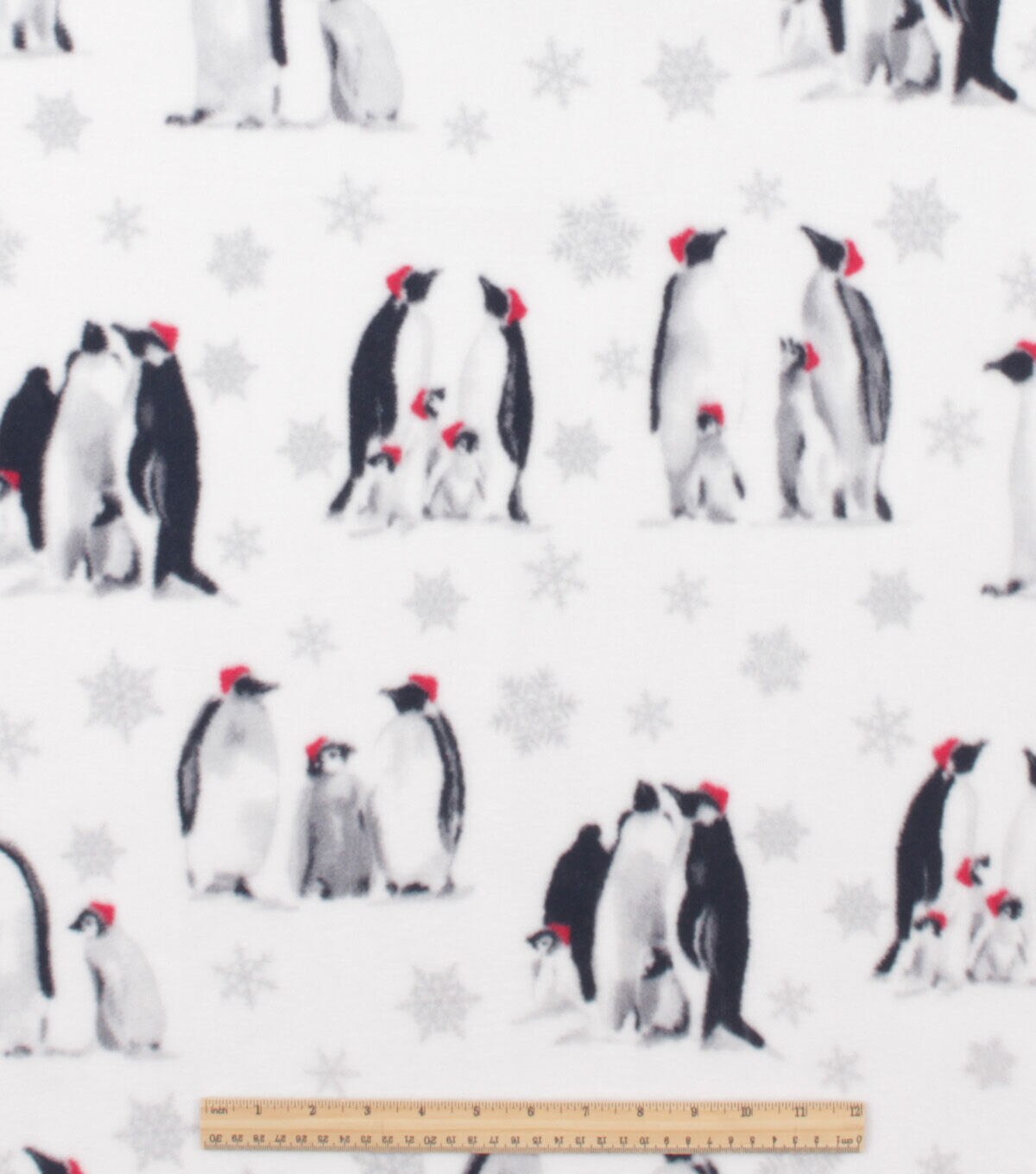 Penguins & Snowflakes on White Anti Pill Fleece Fabric