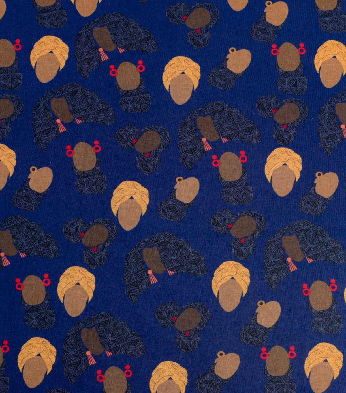 Coiffed Crowns Blue Black History Month Novelty Prints Cotton Fabric