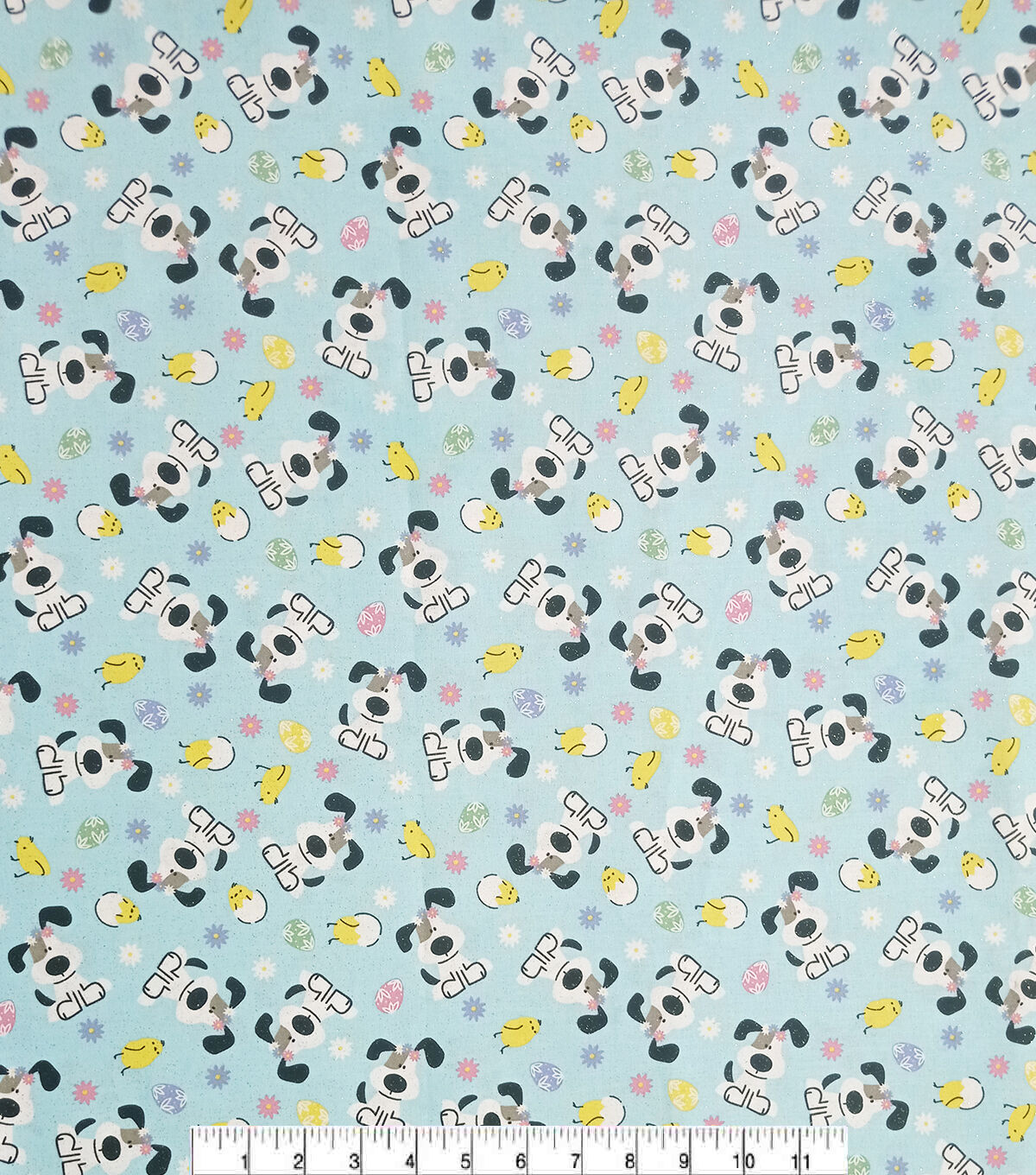 Dog on Blue Easter Glitter Cotton Fabric