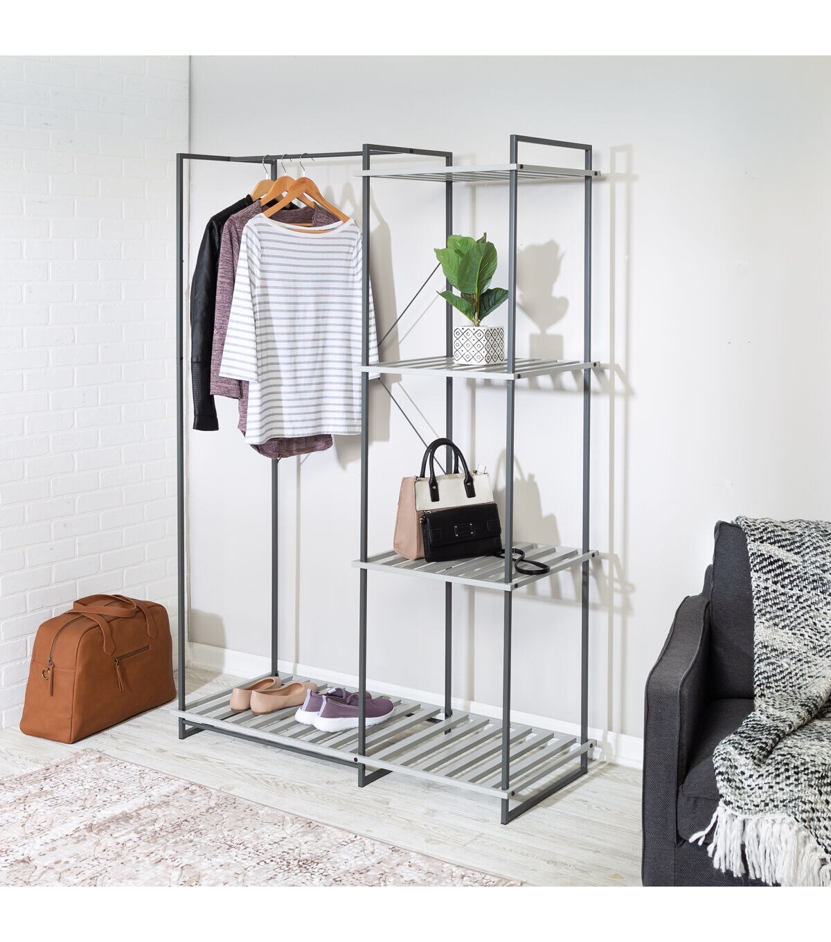 Honey Can Do 68 Gray Metal Freestanding Open Closet With 4 Shelves