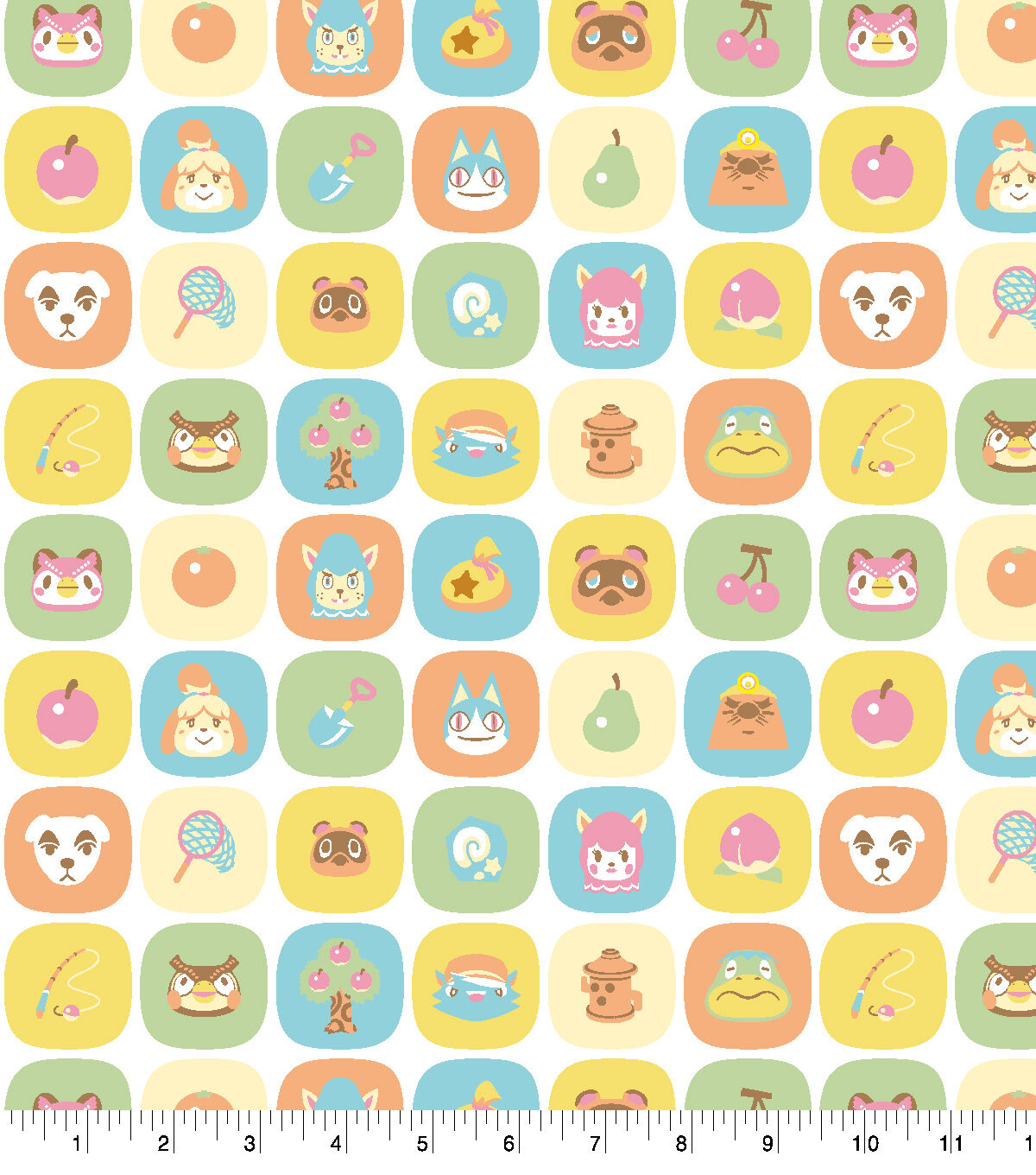 Animal Crossing Friends Tile Cotton Fabric