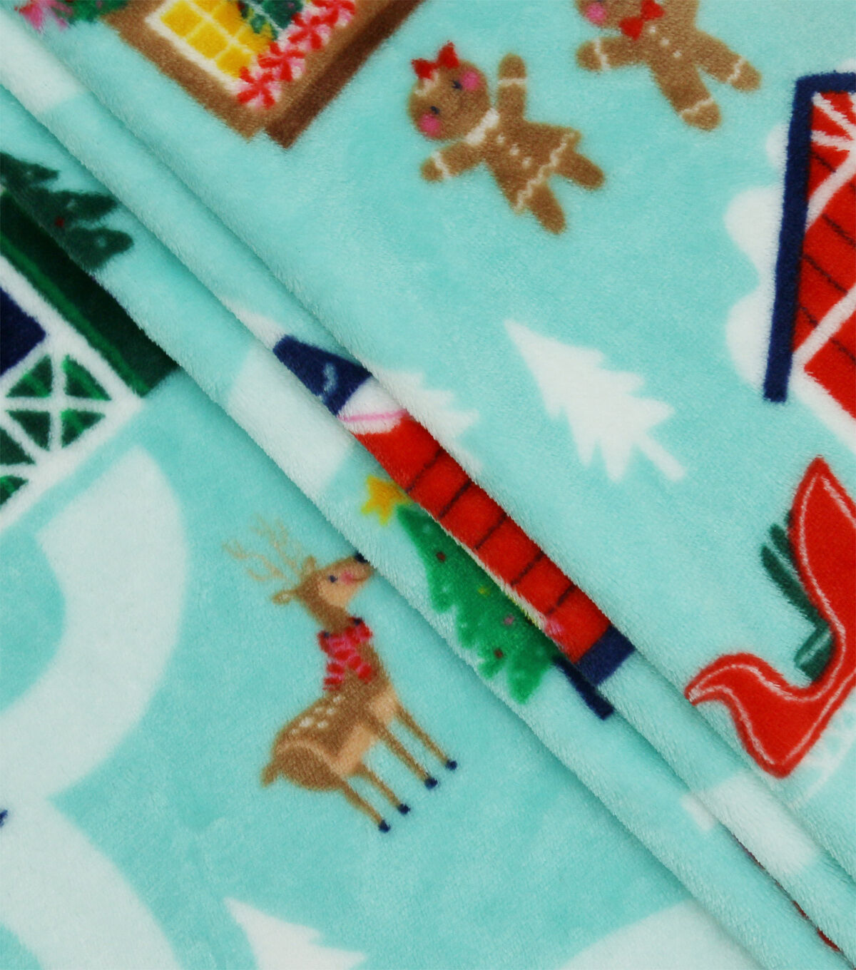 North Pole Village on Blue Sew Lush Fleece Fabric by POP!
