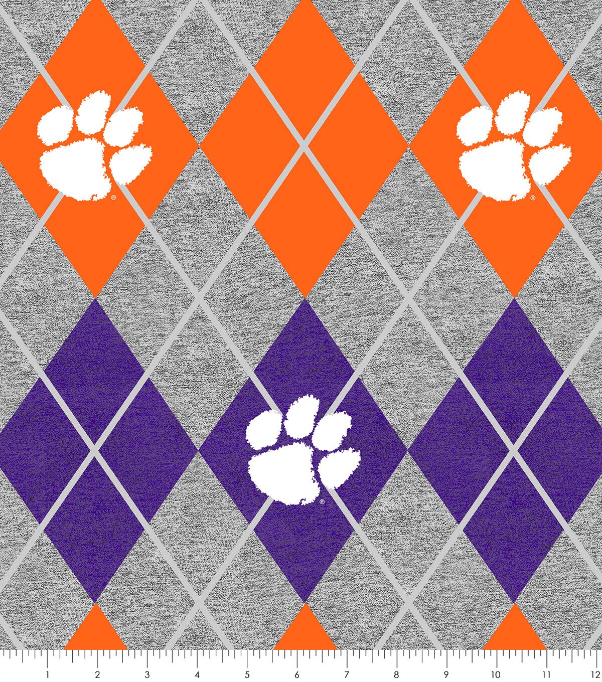 Clemson College Fleece Fabric Heather Argyle