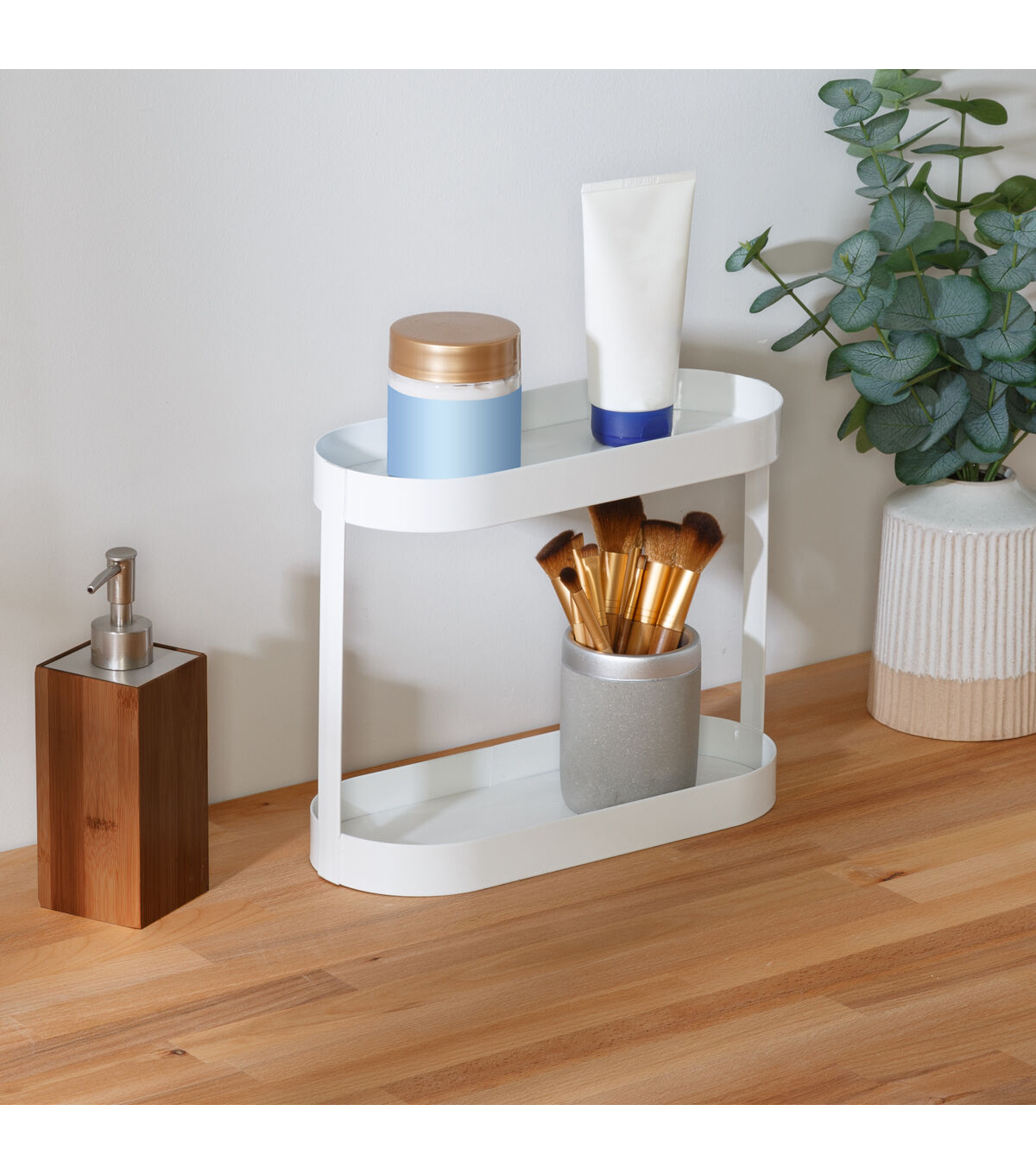 Honey Can Do 12 x 9.5 White 2 Tier Metal Bath Counter Organizer