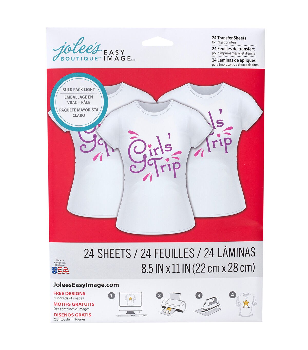 Jolee's Boutique 8.5 x 11 Light Iron On Inkjet Transfer Sheets 24pk