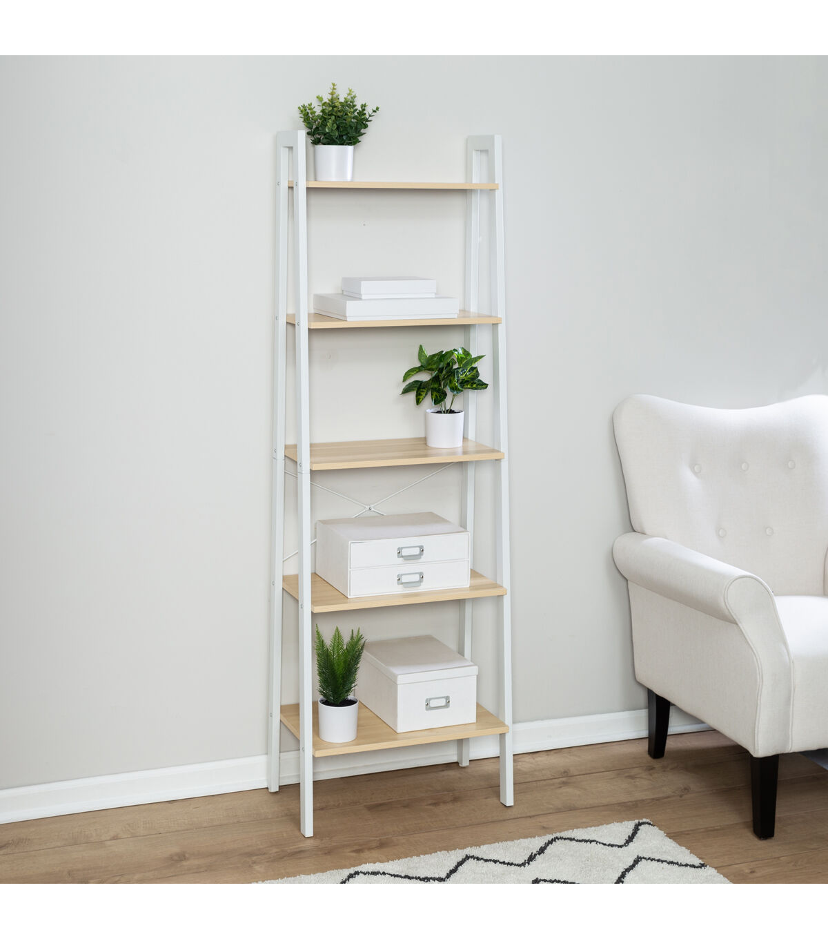 Honey Can Do 22 x 67.5 Wood & Metal 5 Tier A Frame Ladder Shelf 50lbs