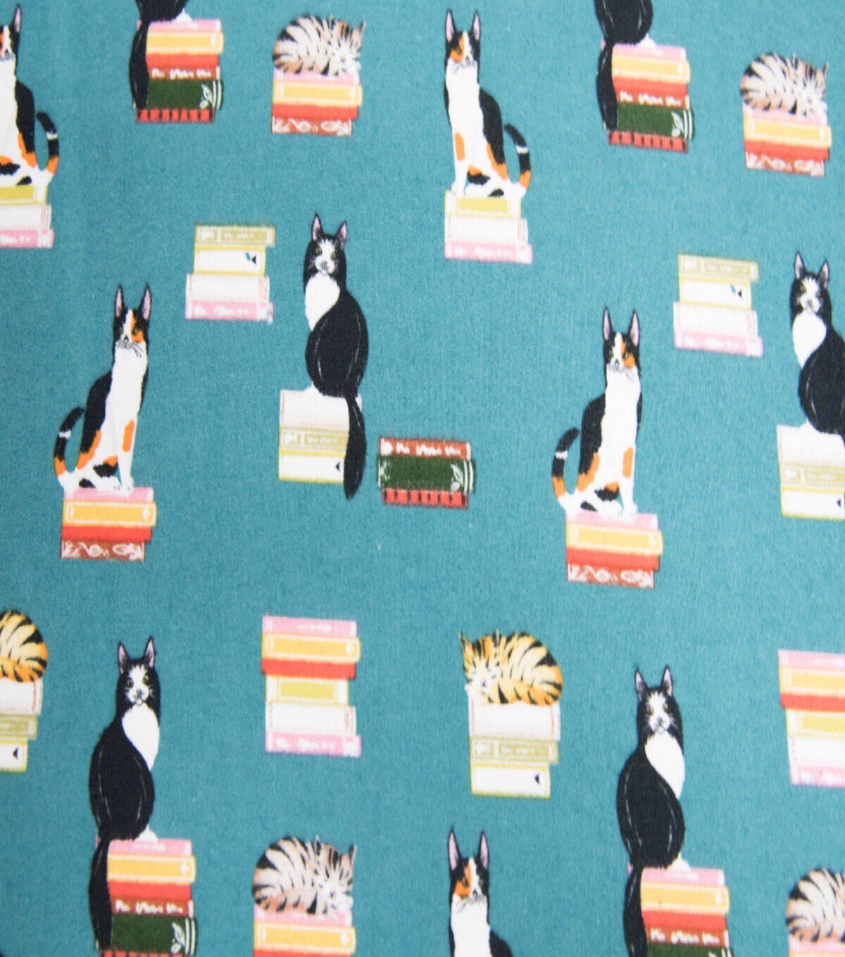 Teal Cats Standing On Books Super Snuggle Flannel Fabric By POP!