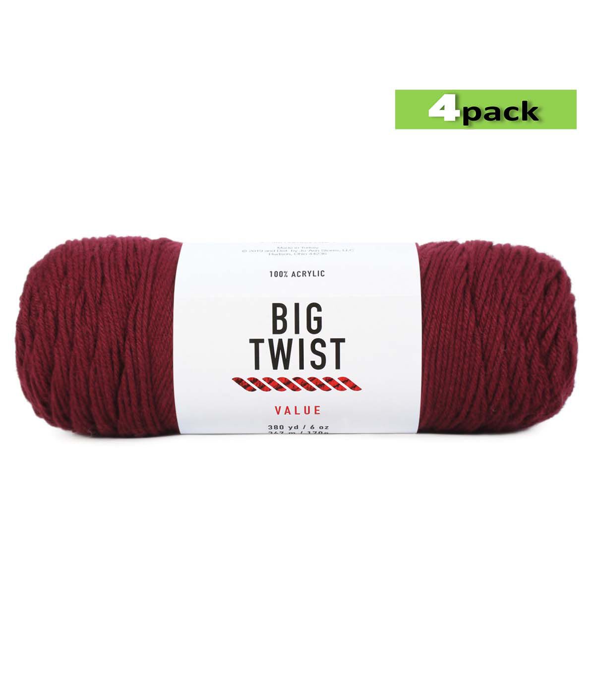 4pk Solid Wine Medium Weight Acrylic 380yd Value Yarn by Big Twist