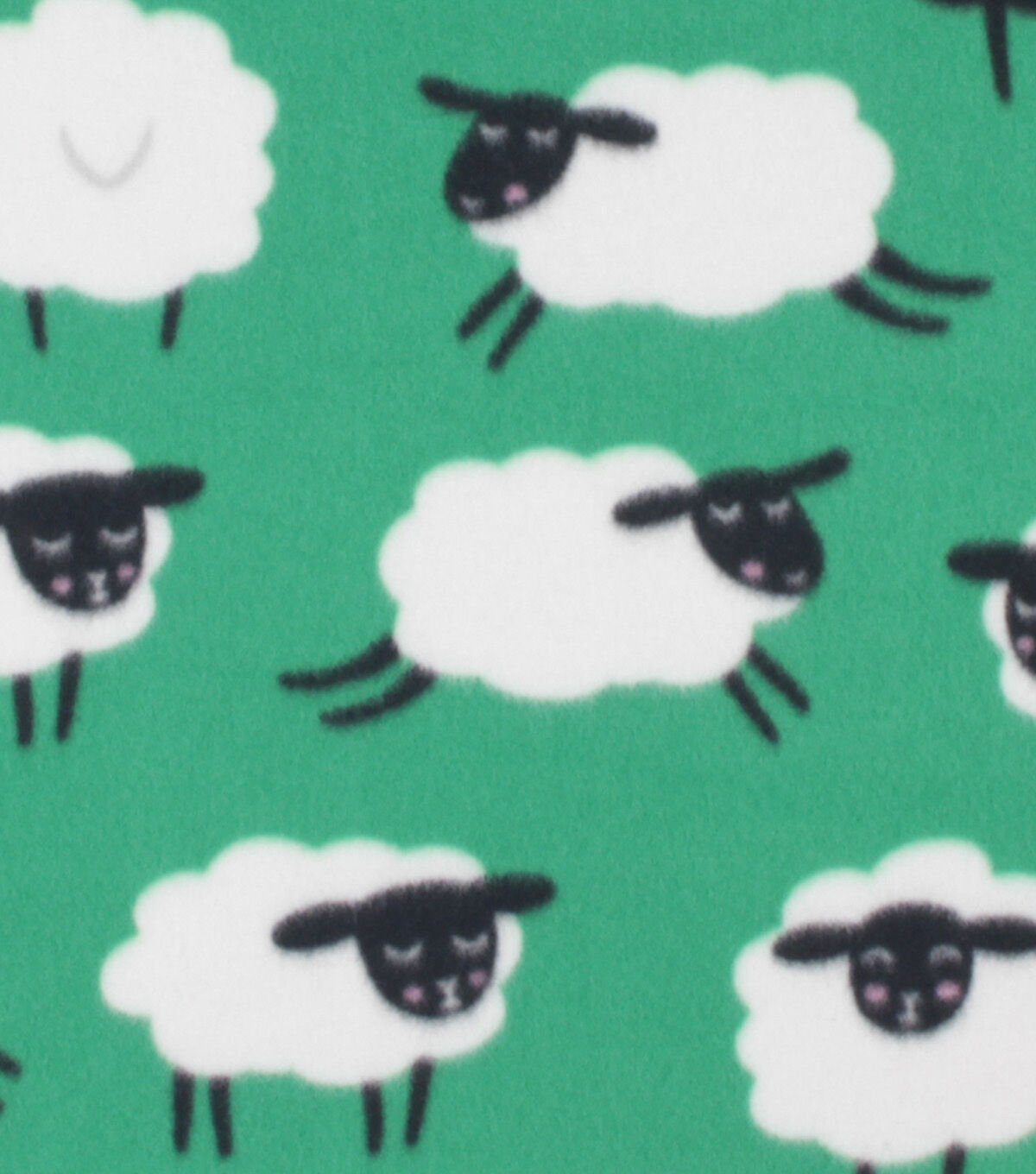 Happy Sheep on Green Blizzard Fleece Fabric