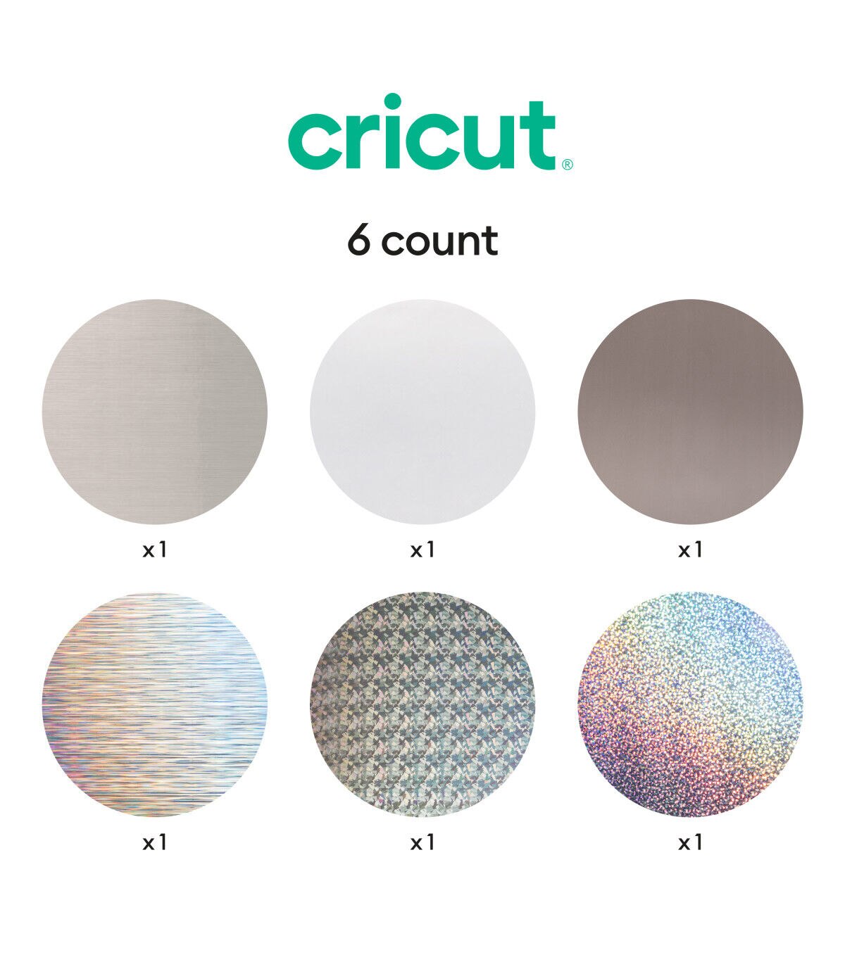 Cricut 12 x 12 Silver Holographic Permanent Vinyl Samplers 6ct