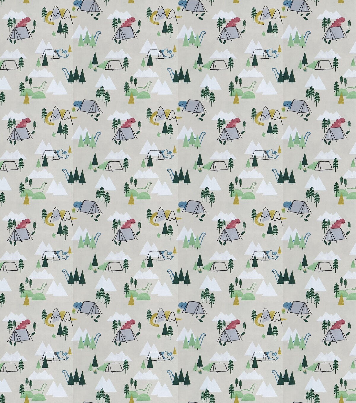 Watercolor Camping Dinos Super Snuggle Flannel Fabric