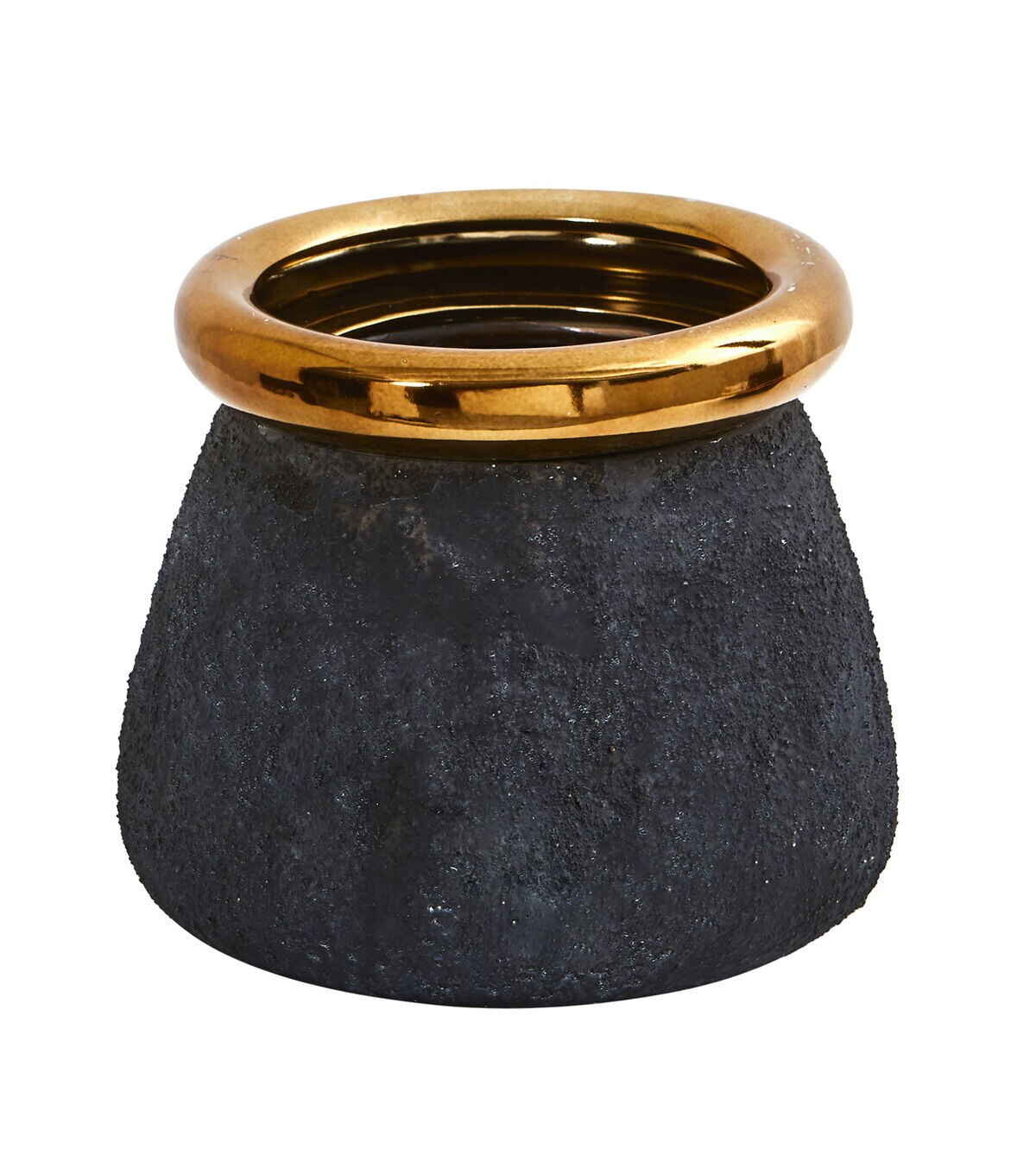 Nearly Natural 10 Black Stone Planter With Bronze Rim