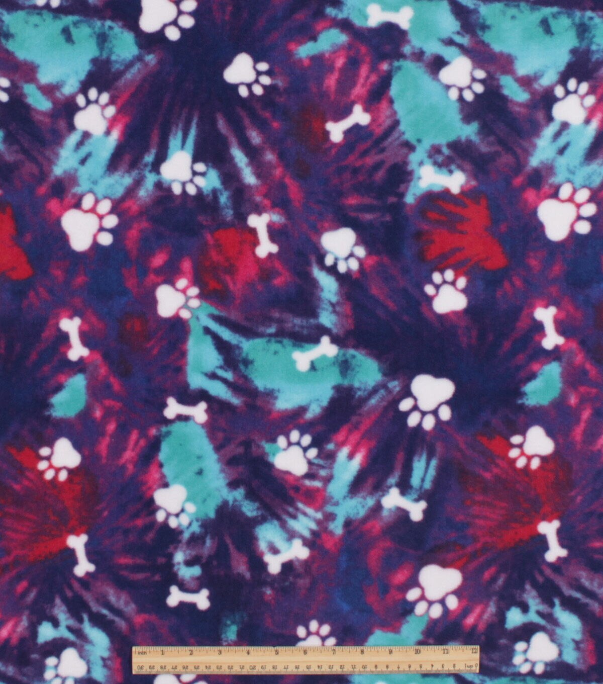 Paws on Purple Tie Dye Anti Pill Fleece Fabric