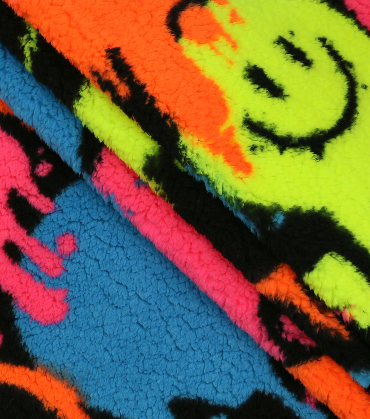 Neon Drippy Smiley Faces Sherpa Fabric