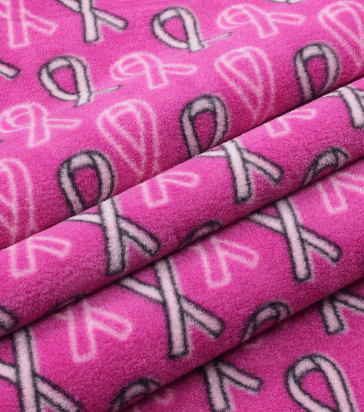 Breast Cancer Awareness Ribbons on Pink Anti Pill Fleece Fabric