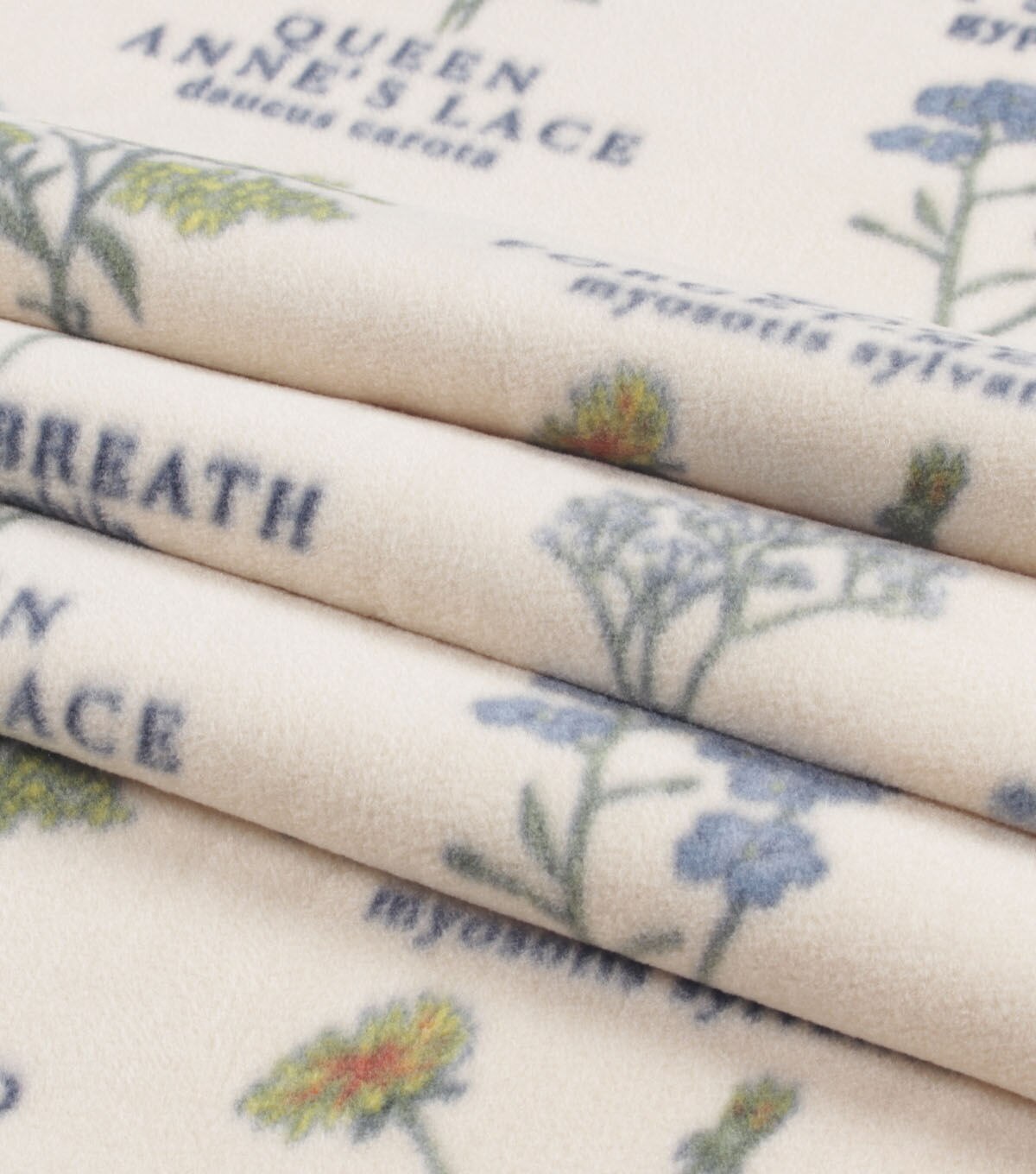 Flower Names on Beige Anti Pill Fleece Fabric