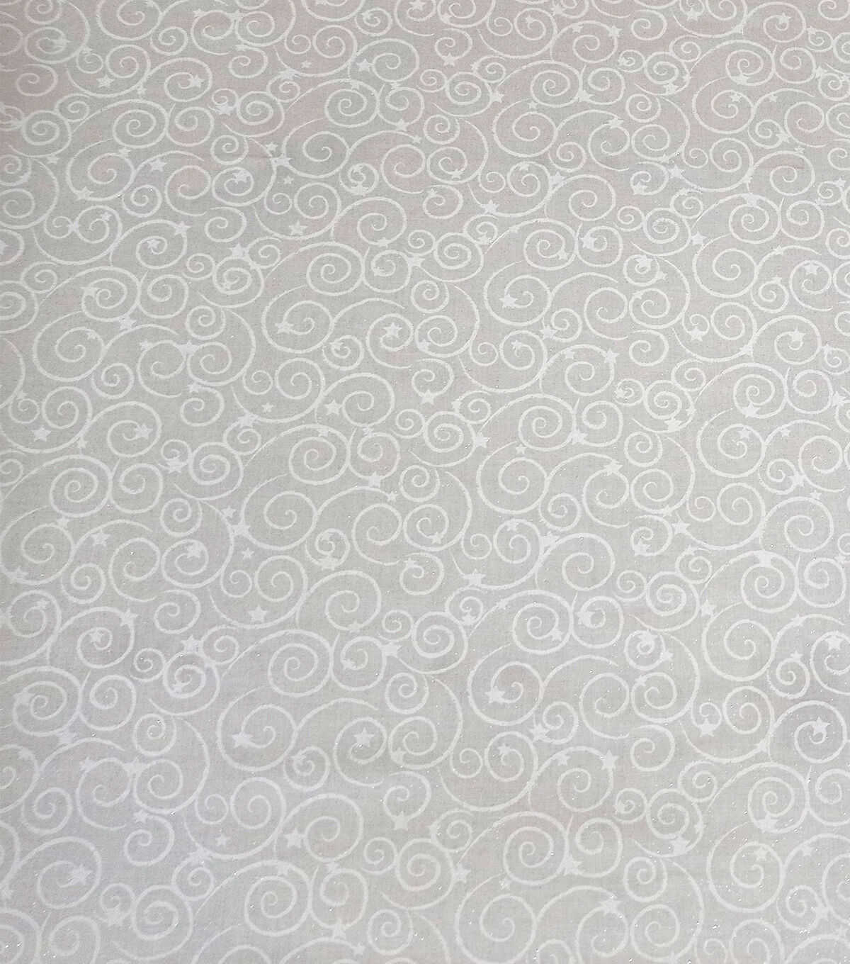Stars on Swirls White Glitter Cotton Fabric by Keepsake Calico