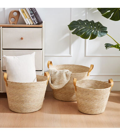 Tan Wicker Basket With Twisted Handles by Place & Time