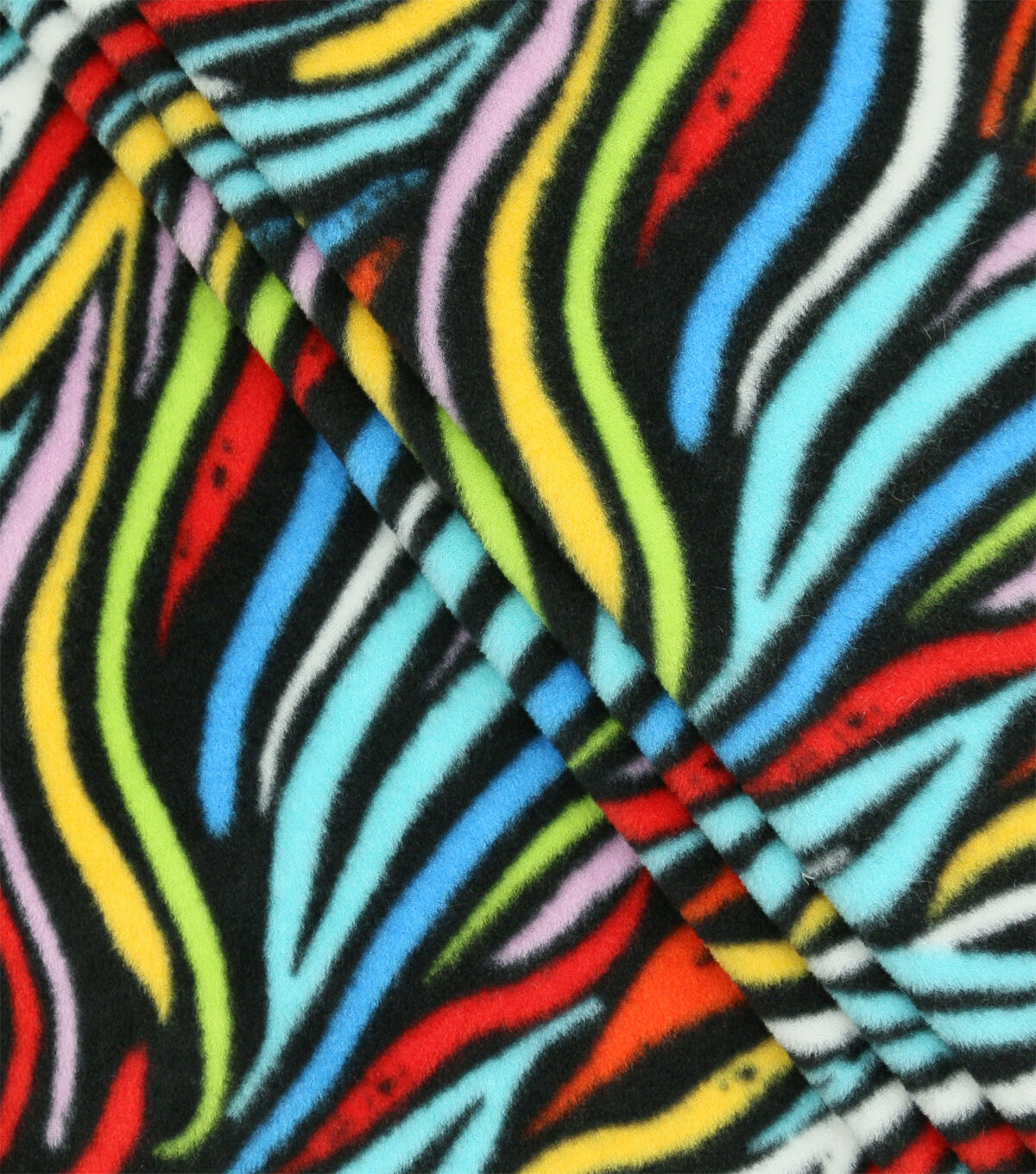 Bright Rainbow Zebra Skin on Black Anti Pill Plush Fleece Fabric