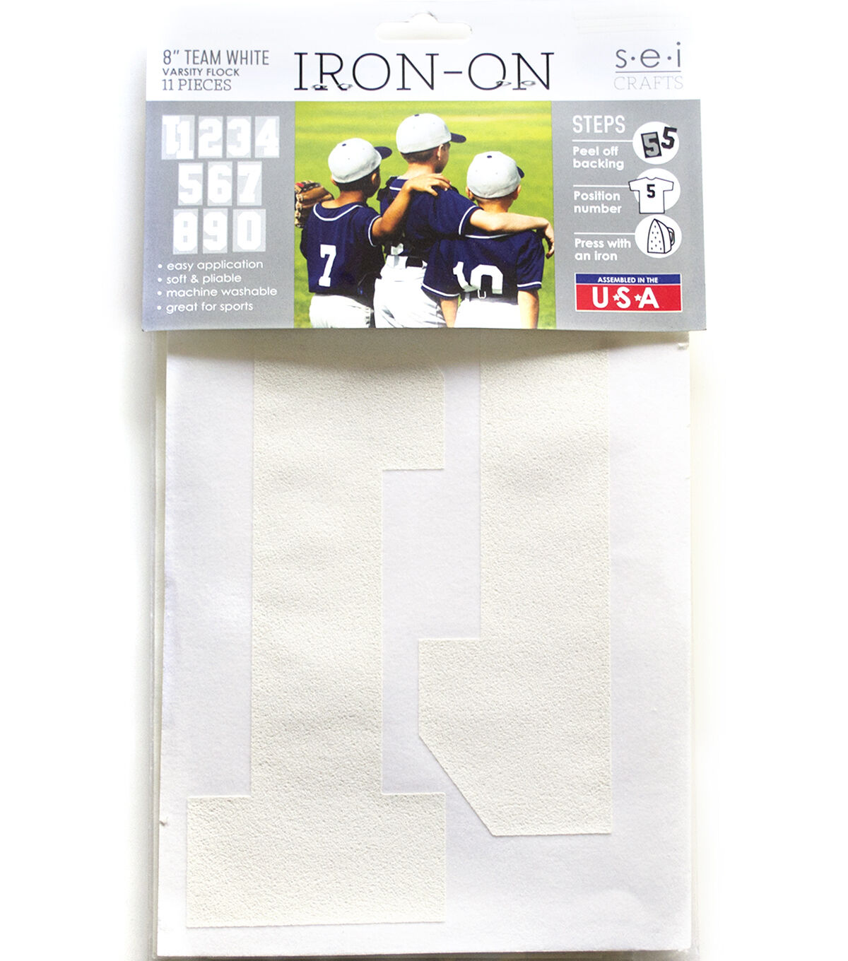 SEI 8 White Iron On Transfer Numbers 11pc
