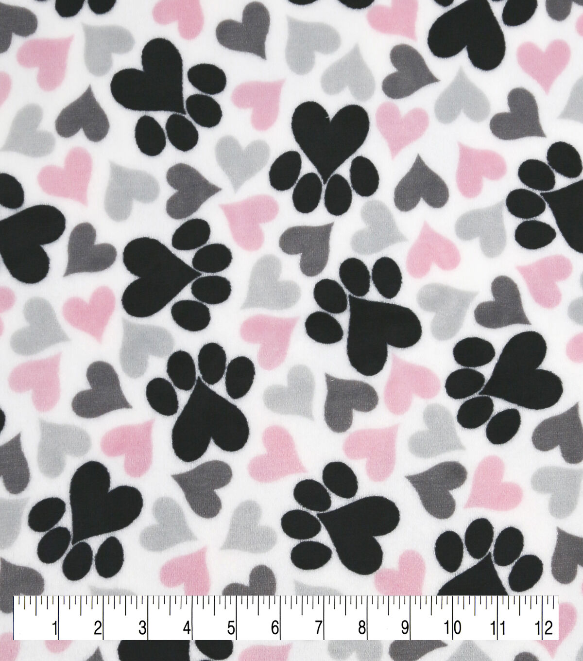 Sew Lush Fleece Fabric Pink Gray Heart Paw