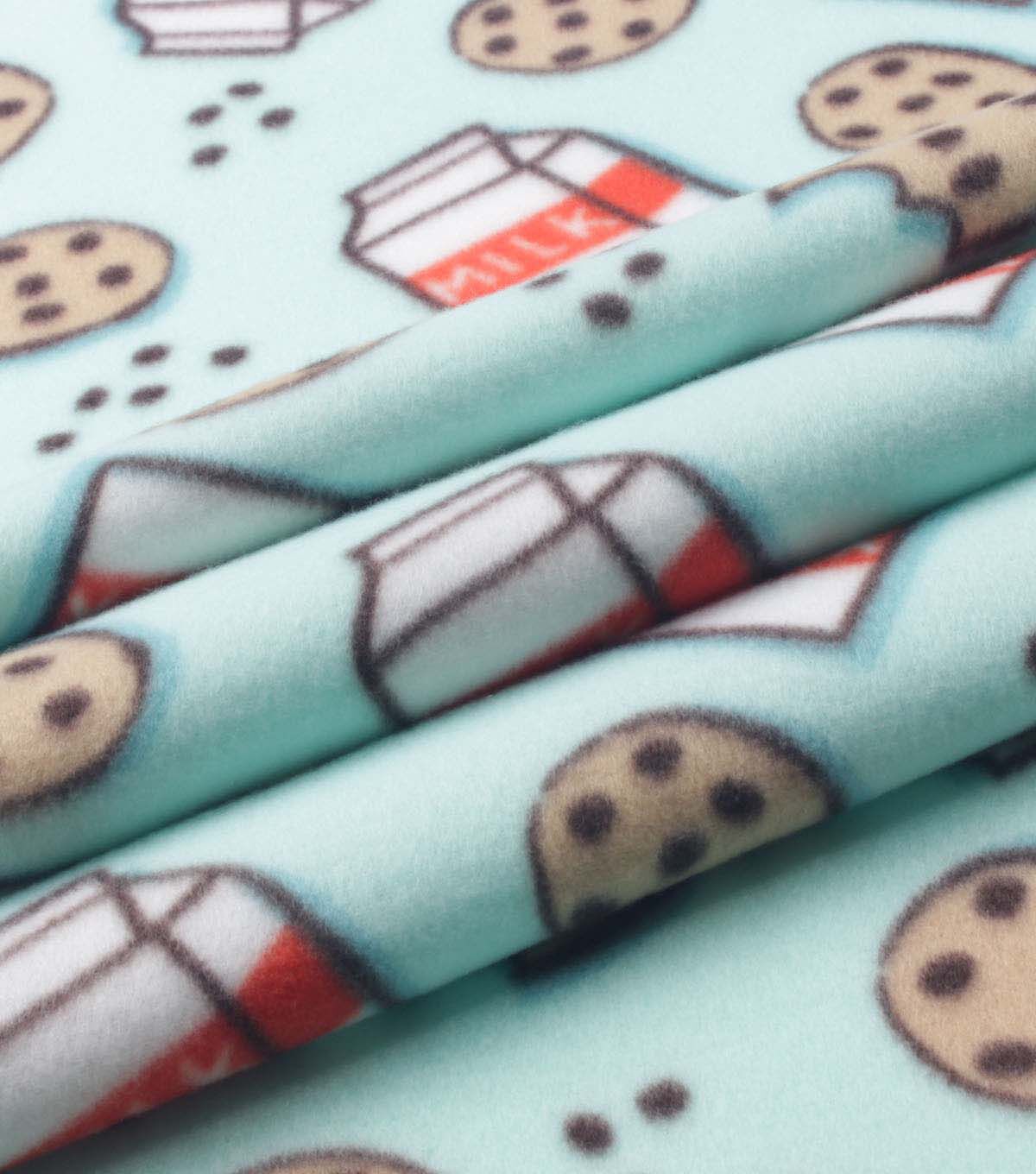 Cookies & Milk on Blue Blizzard Fleece Fabric