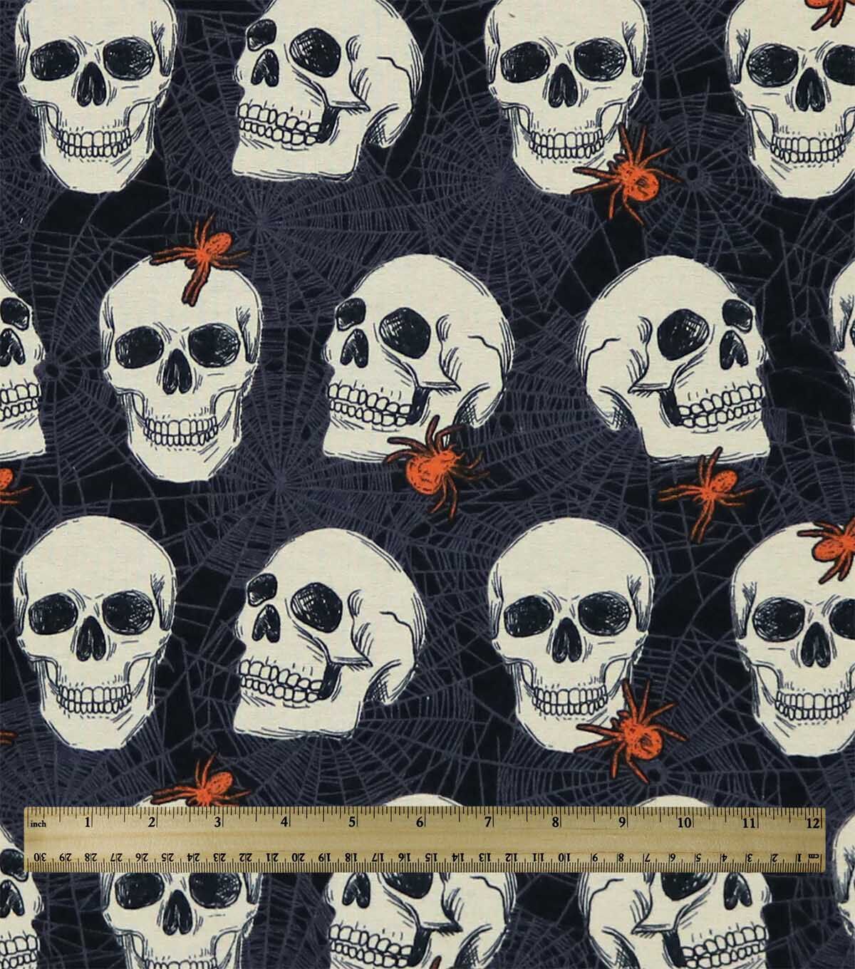 Spiders & Skulls On Black Super Snuggle Flannel Fabric
